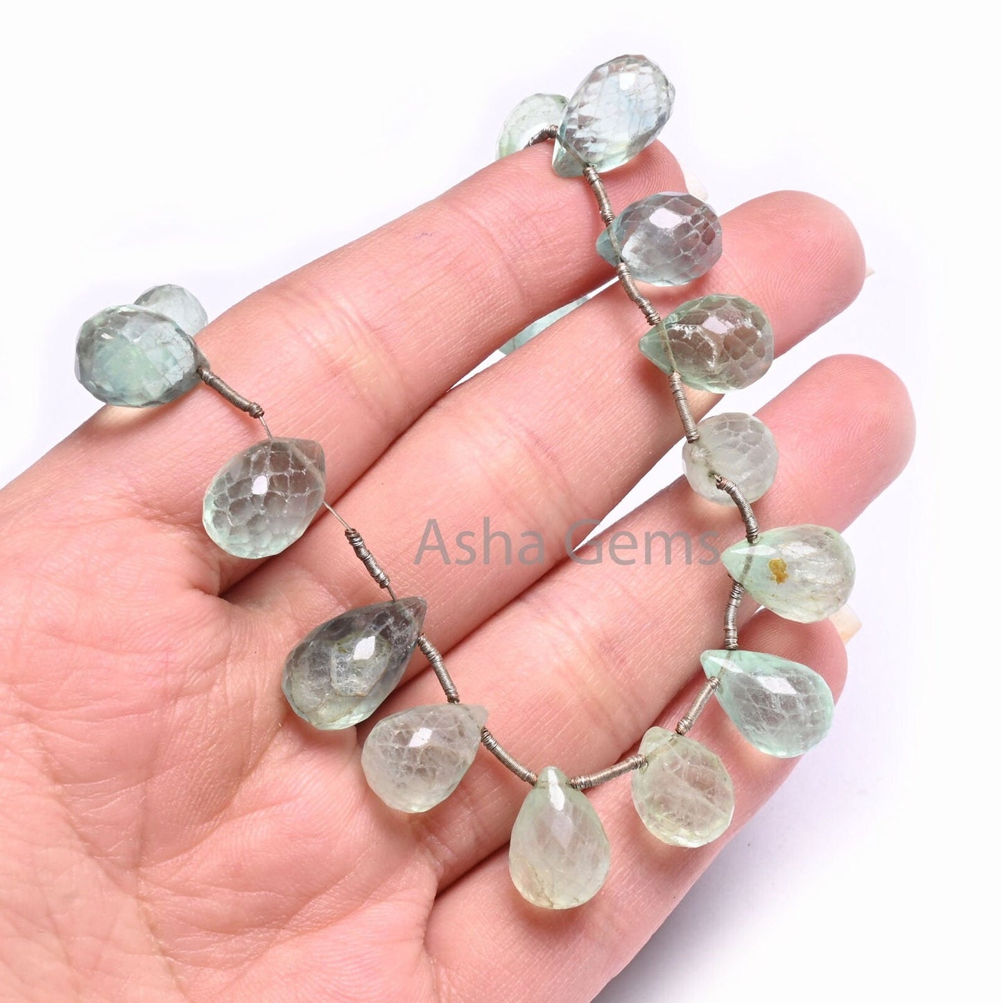 Natural Fluorite Faceted Drops Shape Gemstone Beads, AAA shaded Green Fluorite Teardrop Briolette Side Drill Beads Jewelry making Craft SALE