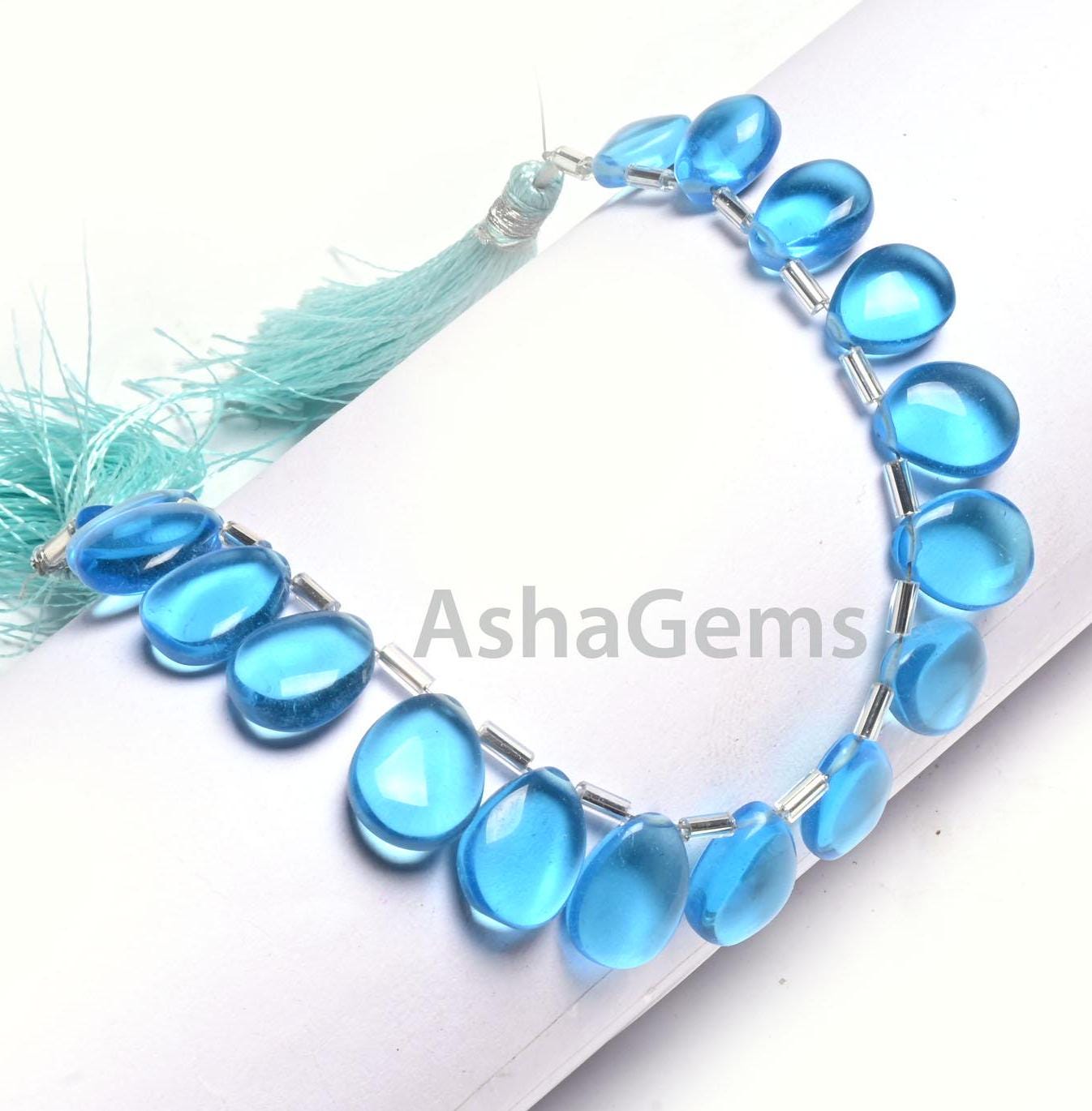Beautiful Swiss Blue Topaz Color Hydro smooth Pears Handmade Beads, AAA Quality Blue Hydro Flat Teardrop Side Drill beads Jewelry Craft SALE