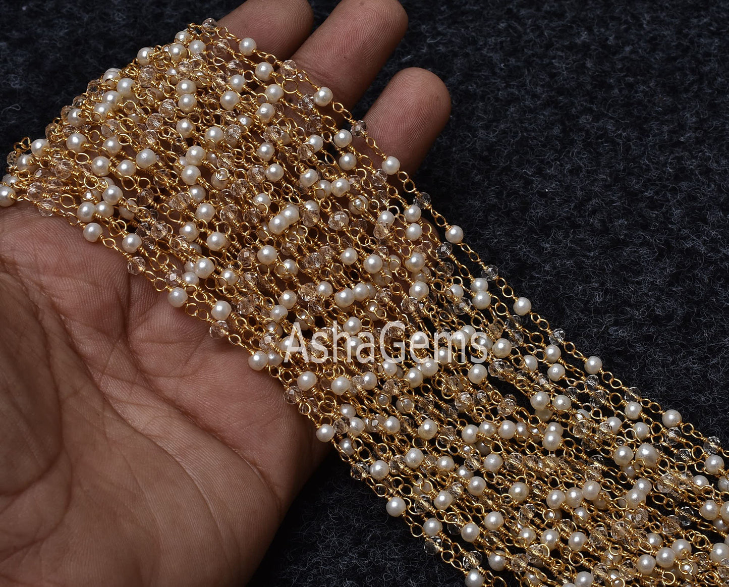 5,10,50 Foot Pearl Clear Crystal Quartz Hydro Faceted Rondelle Beads Rosary Chain Gold Plated Wire Beaded Chain,Finding Jewelry Making Craft