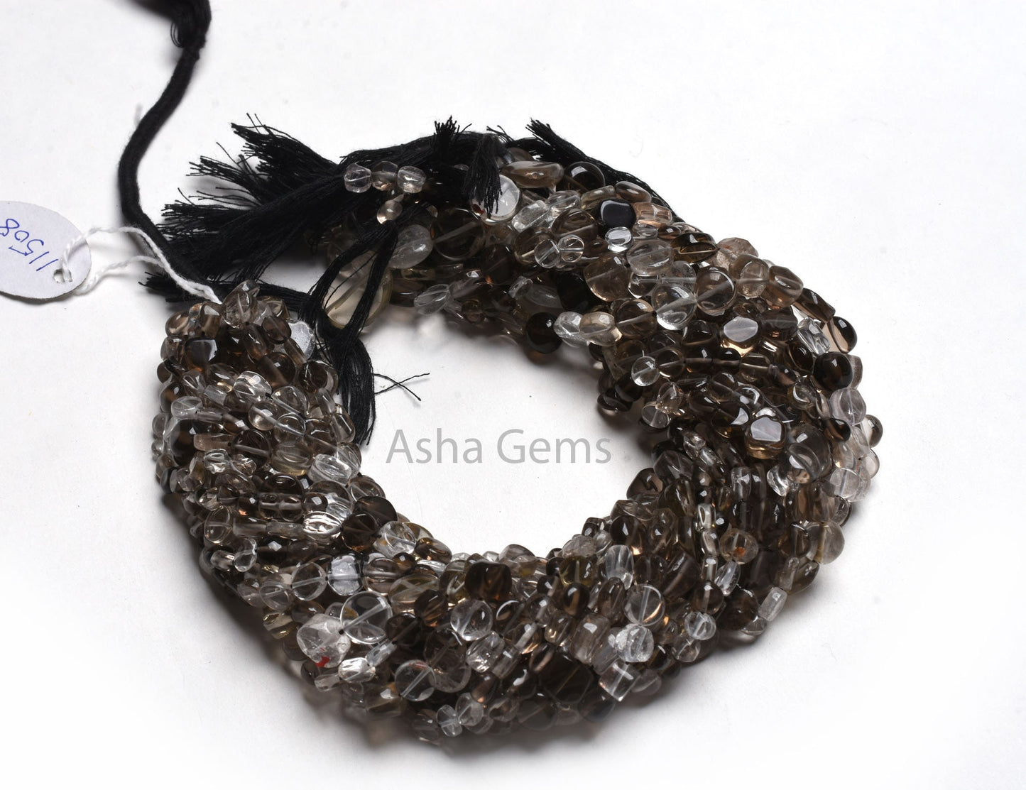 Natural Smoky Quartz Smooth Coin Beads,12" Strand Shaded White Black Plain Handmade Uneven Coin Shape Straight Drill Smoky Bead Jewelry SALE
