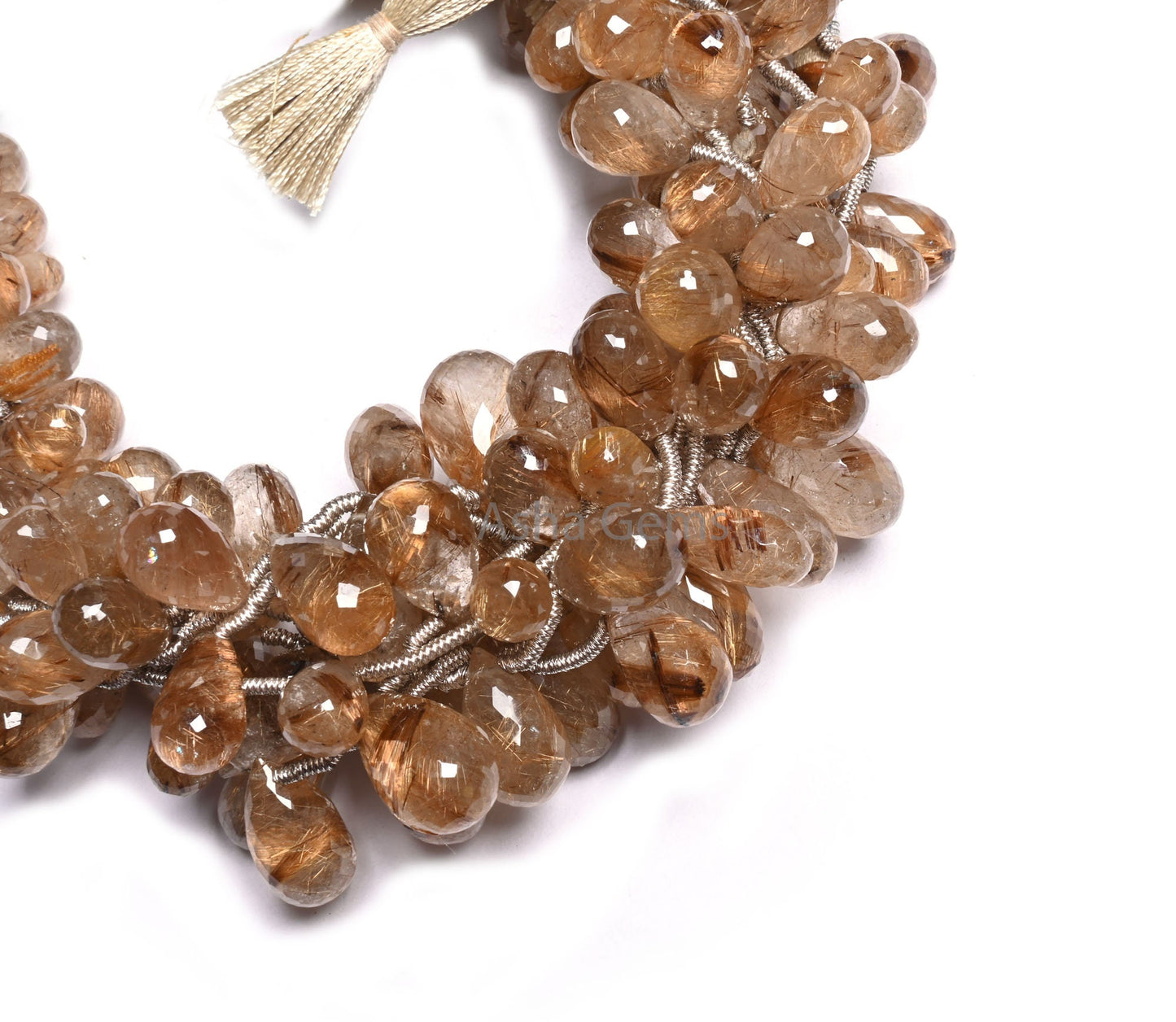 Fine Quality Copper Rutile Faceted Drop Shape Beads, Natural Rutile Quartz Teardrop Briolette Side Drill Gemstone Beads Jewelry Making Craft