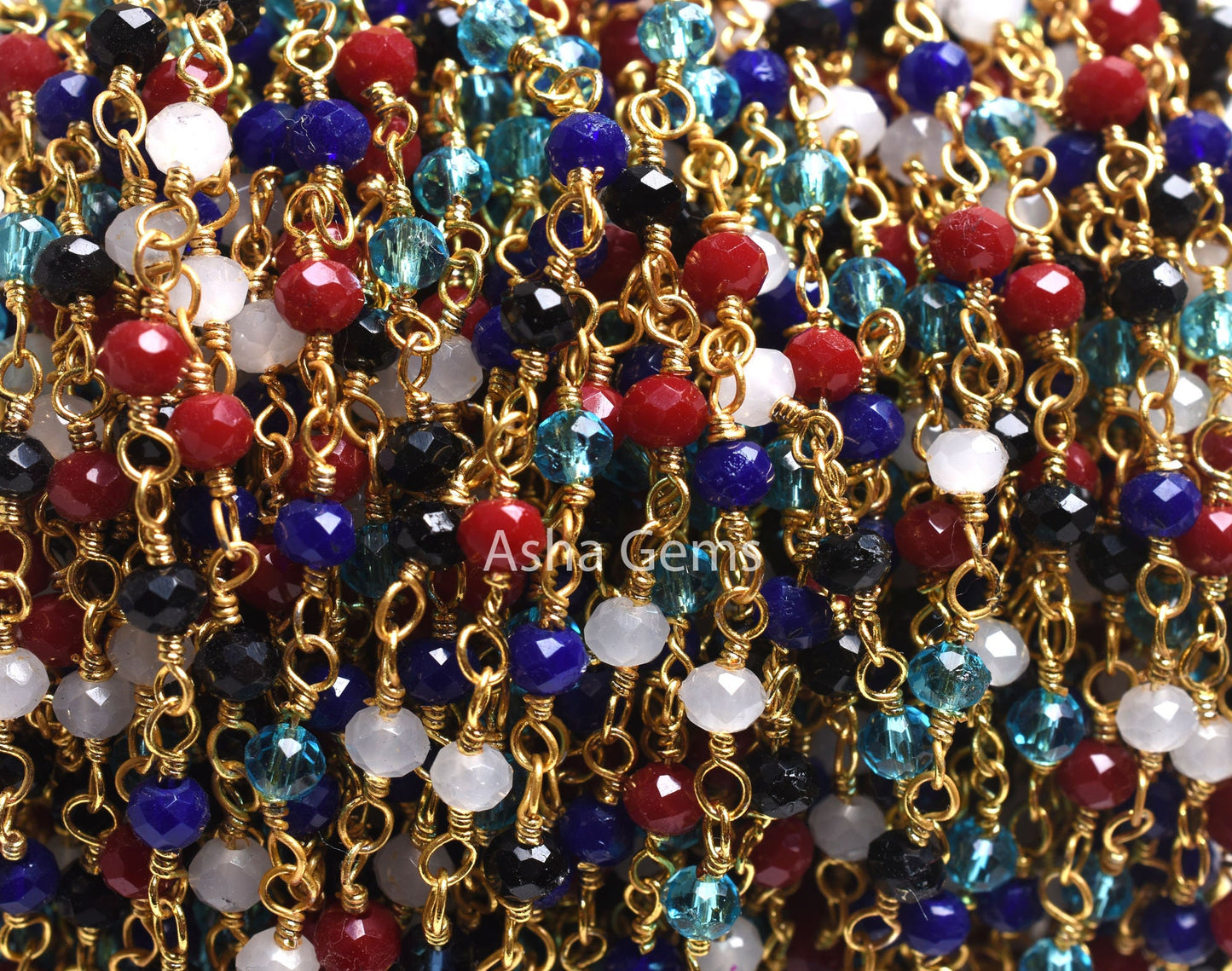 Beautiful Multi Color Stone Hydro Beads Rosary Chain, Disco Faceted Rondelle Bead Chain by feet Gold Plated Wire bulk Roll Chain Crafts SALE