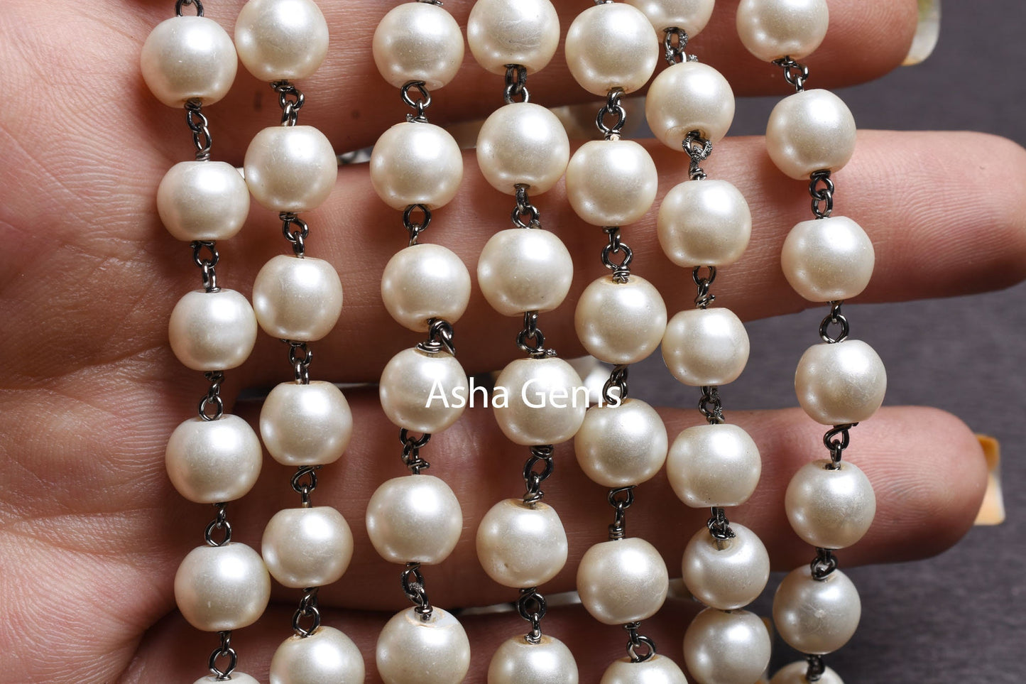 8 mm Pearl Hydro Rondelle Beads Rosary Chain silver, Gold, Copper Black Plated Wire Wrapp Chains For Jewelry Necklace Making handmade Chains