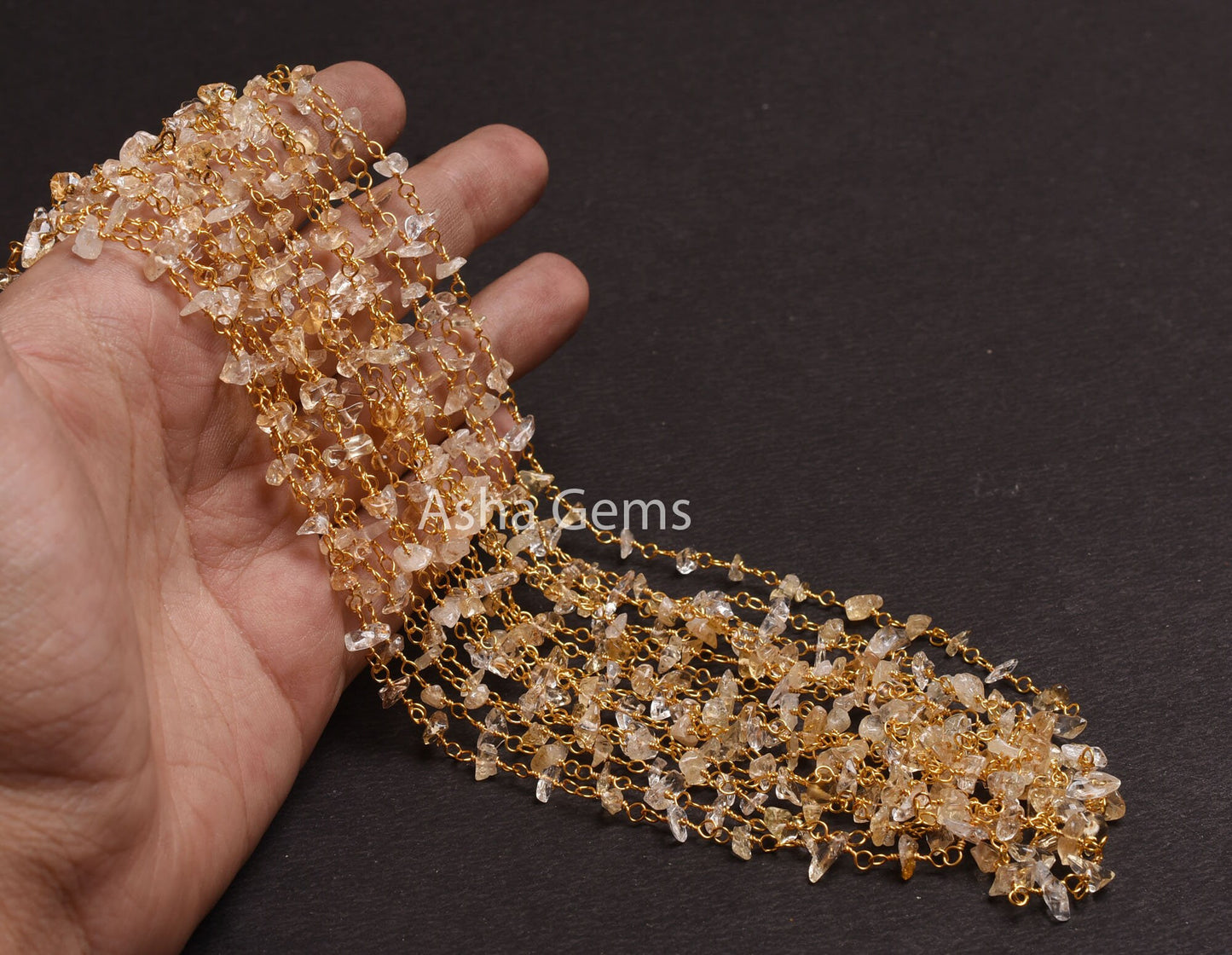 1,5,10,25 Feet Natural citrine Uncut Chip Beads Chain Gold Silver Plated Wire Wrapped Bulk Rosary Chain Citrine Uncut Beaded Chain Craft