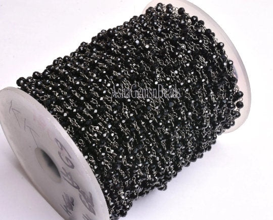 3,5,10,25,50 Feet, Gunmetal Black Spinel Hydro Faceted Rondelle Beaded Rosary Chain Jewelry Making Finding Wire Wrapped Chain,4mm,Chain Sale