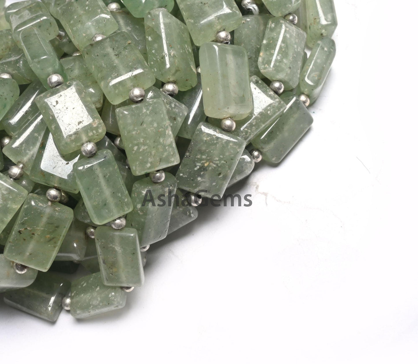 Natural Strawberry Quartz Smooth Rectangle Shape Handmade Beads, Light Green Strawberry Fancy Chicklet Straight Drill Gemstone Beads Jewelry