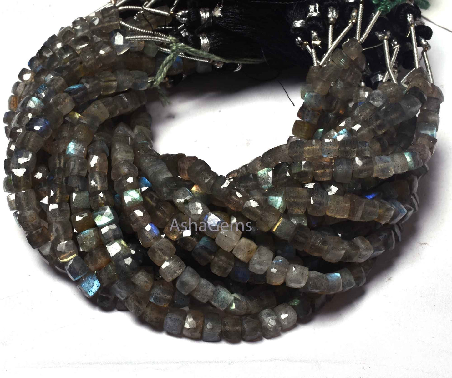 5 mm Labradorite Faceted Cube Gemstone Beads,7" Strand Natural Fire ;abradorite Faceted 3D Cube Box Beads, Black rainbow Box beads Jewelry