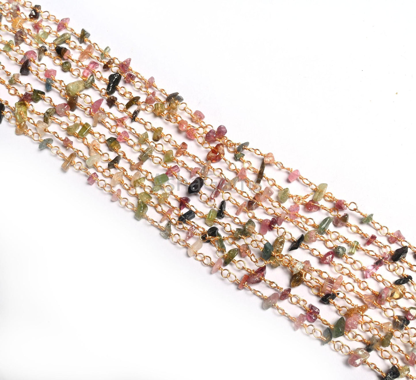 Beautiful Multi Tourmaline Uncut chips Chain, Natural Gemstone Uncut beads rosary chain Gold Plated wire Beaded Chain by Foot, Jewelry Craft