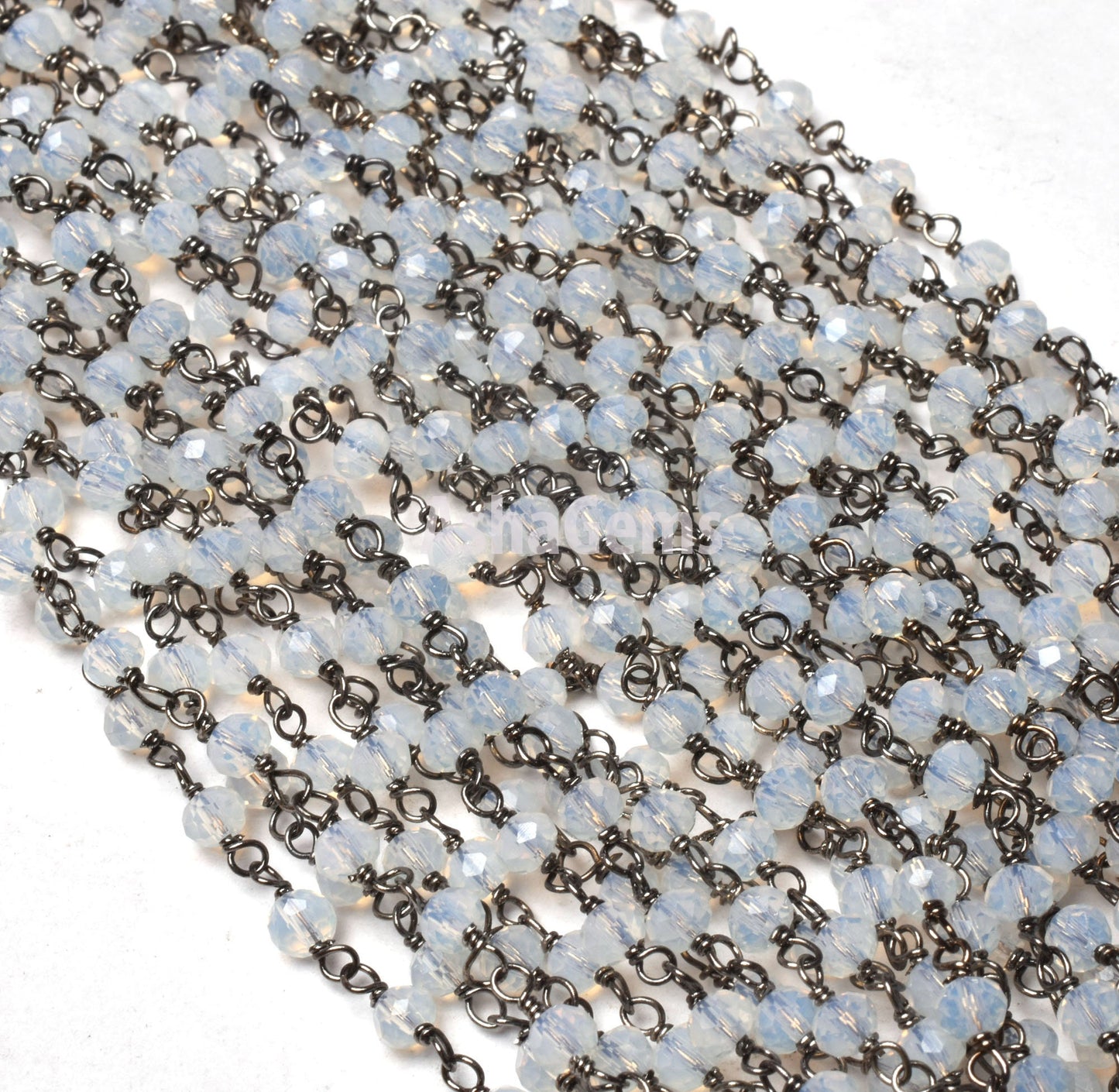 3,10,25,50 Rainbow Moonstone Hydro Beads Chain Gunmetal Wire Wrap Bulk Roll Chain,3 mm Faceted Rondelle Beaded Rosary Chains Jewelry Finding