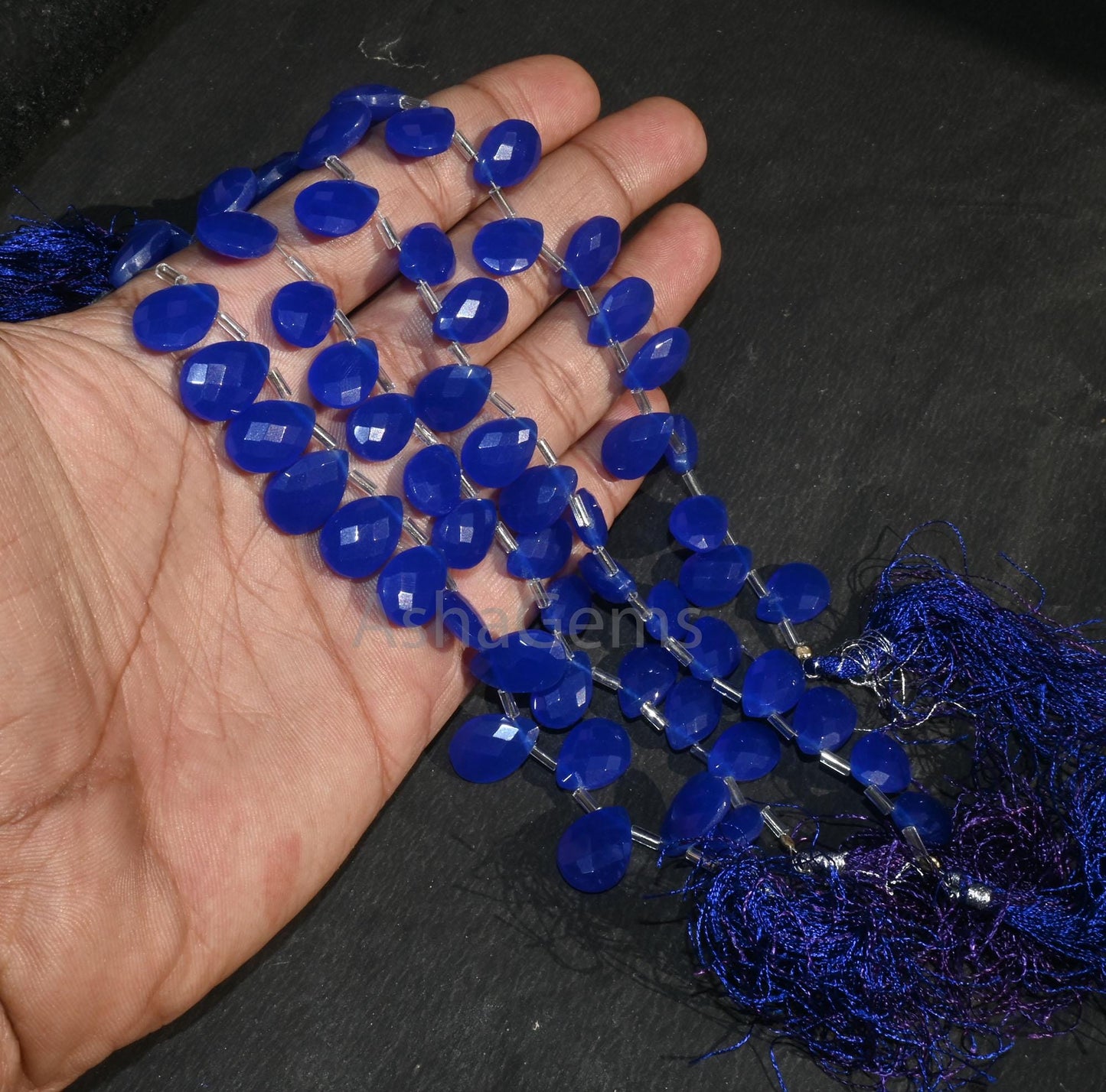 Beautiful Royal Blue Quartz Hydro faceted Pears Side Drill Beads,8" AAA Blue Hydro Faceted Teardrop Briolette Bead Jewelry Making Craft SALE