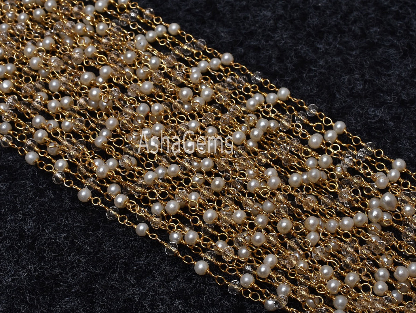 5,10,50 Foot Pearl Clear Crystal Quartz Hydro Faceted Rondelle Beads Rosary Chain Gold Plated Wire Beaded Chain,Finding Jewelry Making Craft