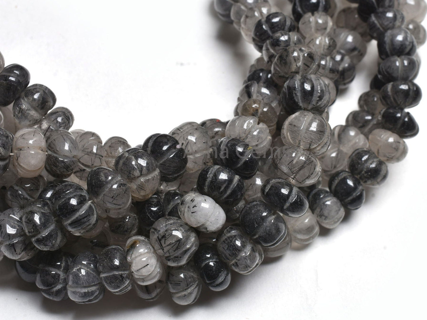 Beautiful Black Rutile Carved Pumpkin Beads, Rutilated Quartz Carved Watermelon Handmade Gemstone Beads Rutile Carve Bead Jewelry Craft SALE