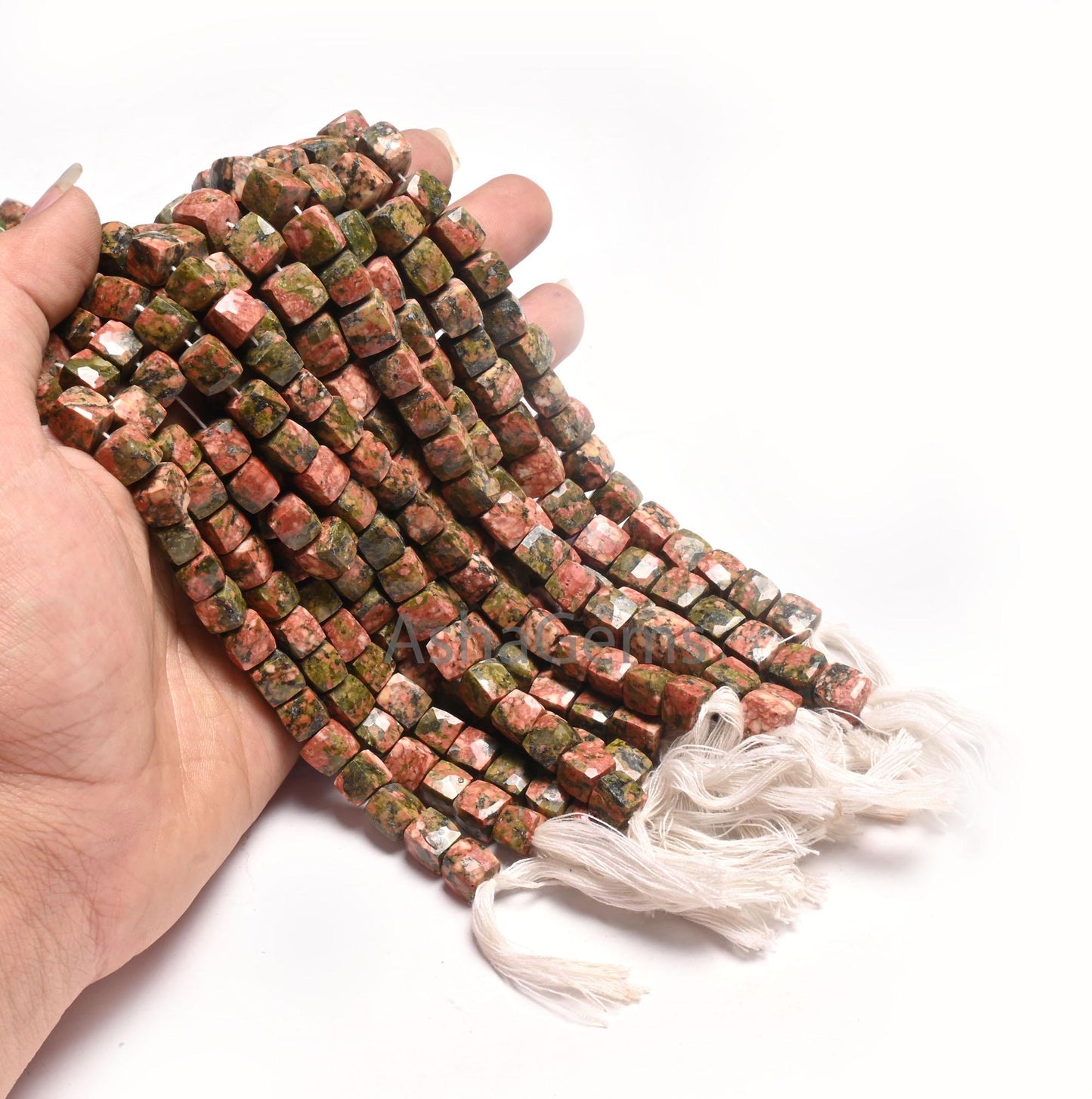 Fine Unakite Faceted 3D Cube Box Gemstone Loose Beads,8" Natural Shaded Green Pink Unakite Indian Cut Box epidote Beads Jewelry Making Craft