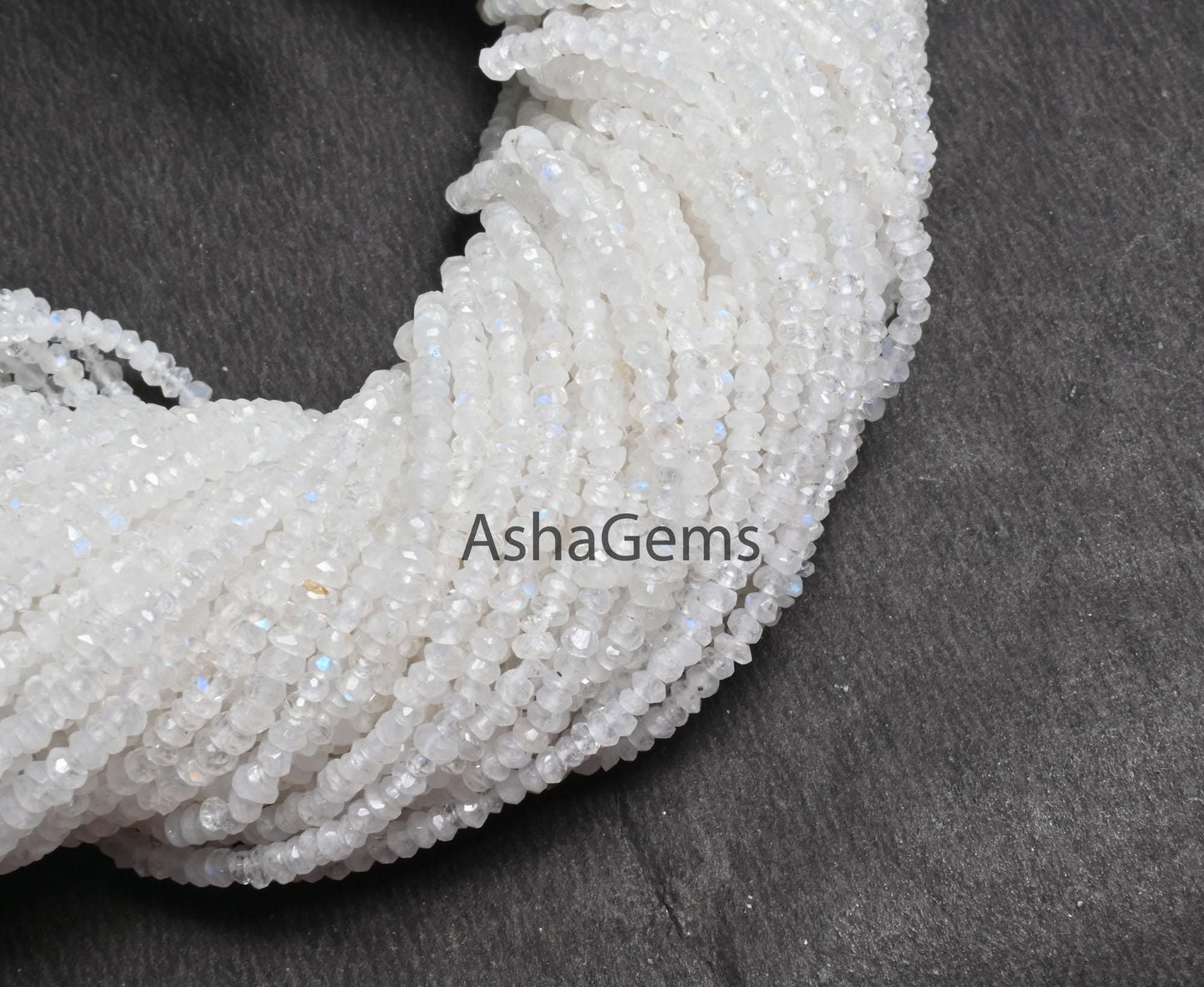 Natural Rainbow Moonstone Faceted Rondelle Shape Beads,13" Strand Blue Fire Rainbow Indian Machine Cut Beads, AAA White rainbow Bead Jewelry (AG-15179)