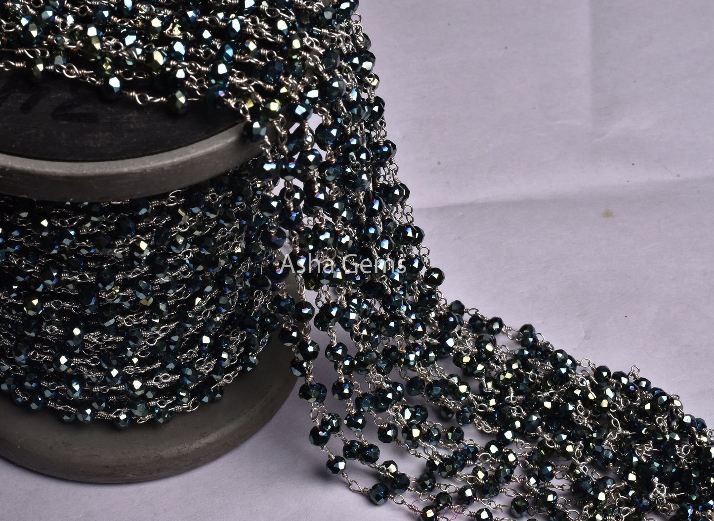 4 mm Beautiful Green Mystic Coated Hydro Faceted Rondelle Beads Rosary Chain Black Plated Gunmetal Wire Wrap Handmade Chains Jewelry Making