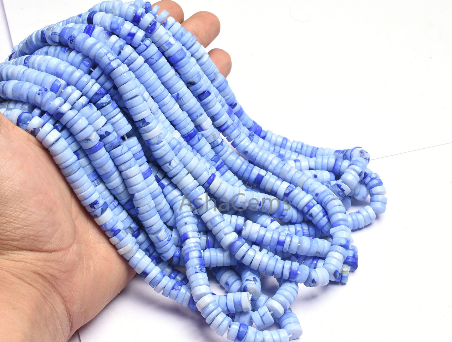 Shaded Blue Opal Smooth Heishi Tyre Beads, 8 mm Opal Beads, 8/16" Strand AAA Blue Opal Plain Handmade Tyre Gemstone Beads For Jewelry Crafts
