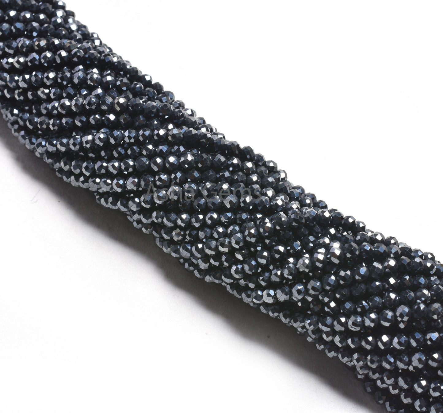3.2 mm AAA Black Spinel Silver Coated Faceted Rondelle Shape Beads,13" Strand Black Spinel Beads, Natural Spinel Machine Cut Gemstone Beads