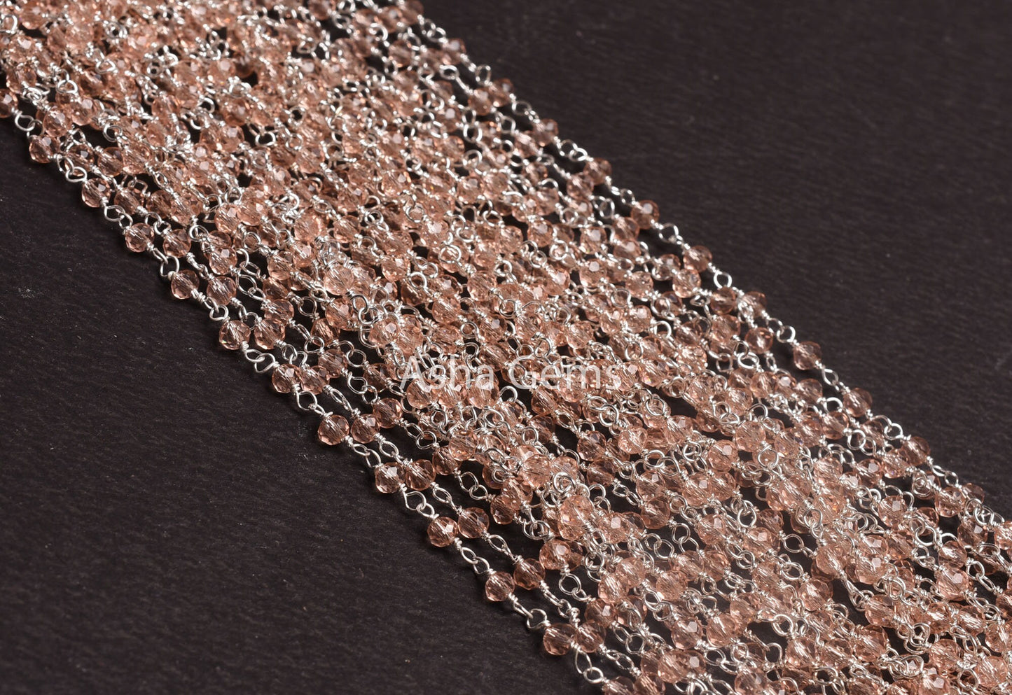 AAA Rose Quartz Hydro Silver Coated Faceted Rondelle Beads Rosary Chain By Feet Silver Plated Wire Wrap Handmade Beaded Chain Jewelry Making