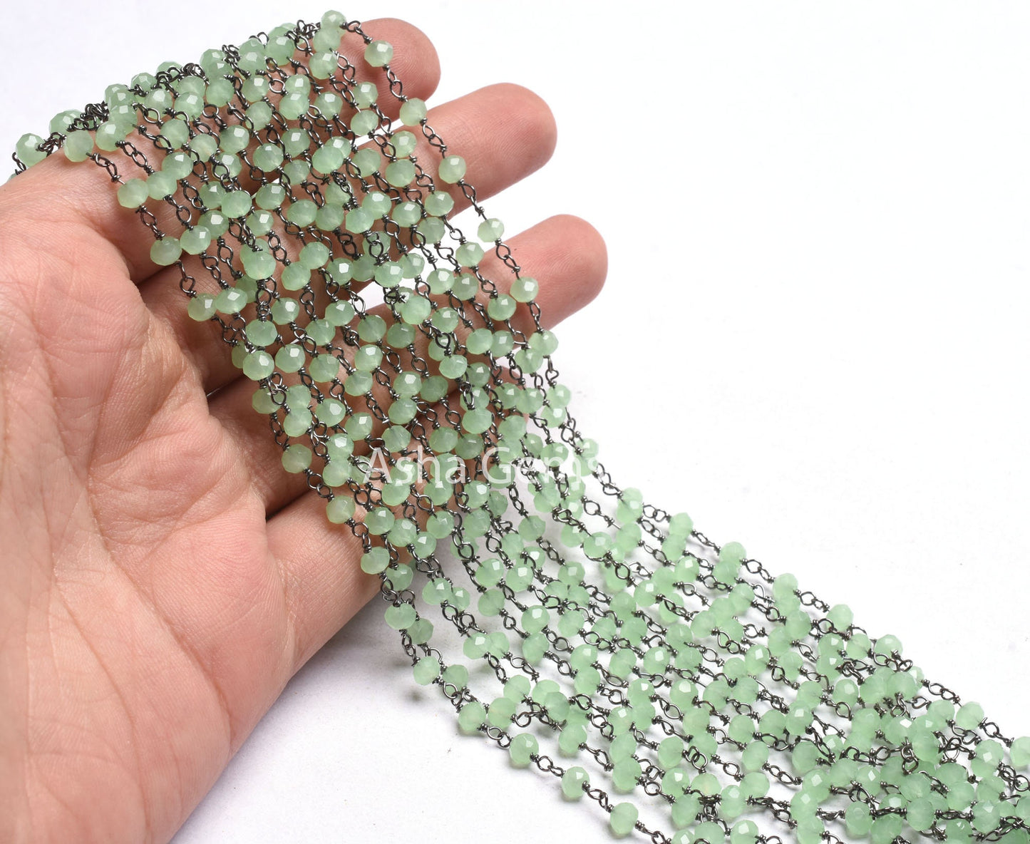 4mm AAA Green Quartz Hydro Faceted Rondelle Beads Rosary Chain Black Plated Wire Wrap Handmade Beaded Gunmetal Chain Jewelry Necklace Crafts