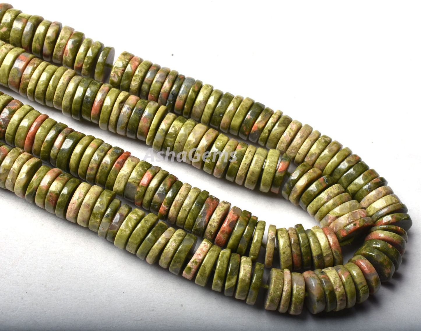 Beautiful Green Unakite Heishi Tyre Shape Beads,7.5-8mm Natural Unakite Flat Smooth Beads, Unakite Beads Gemstone Wheel Shape Beads Handmade