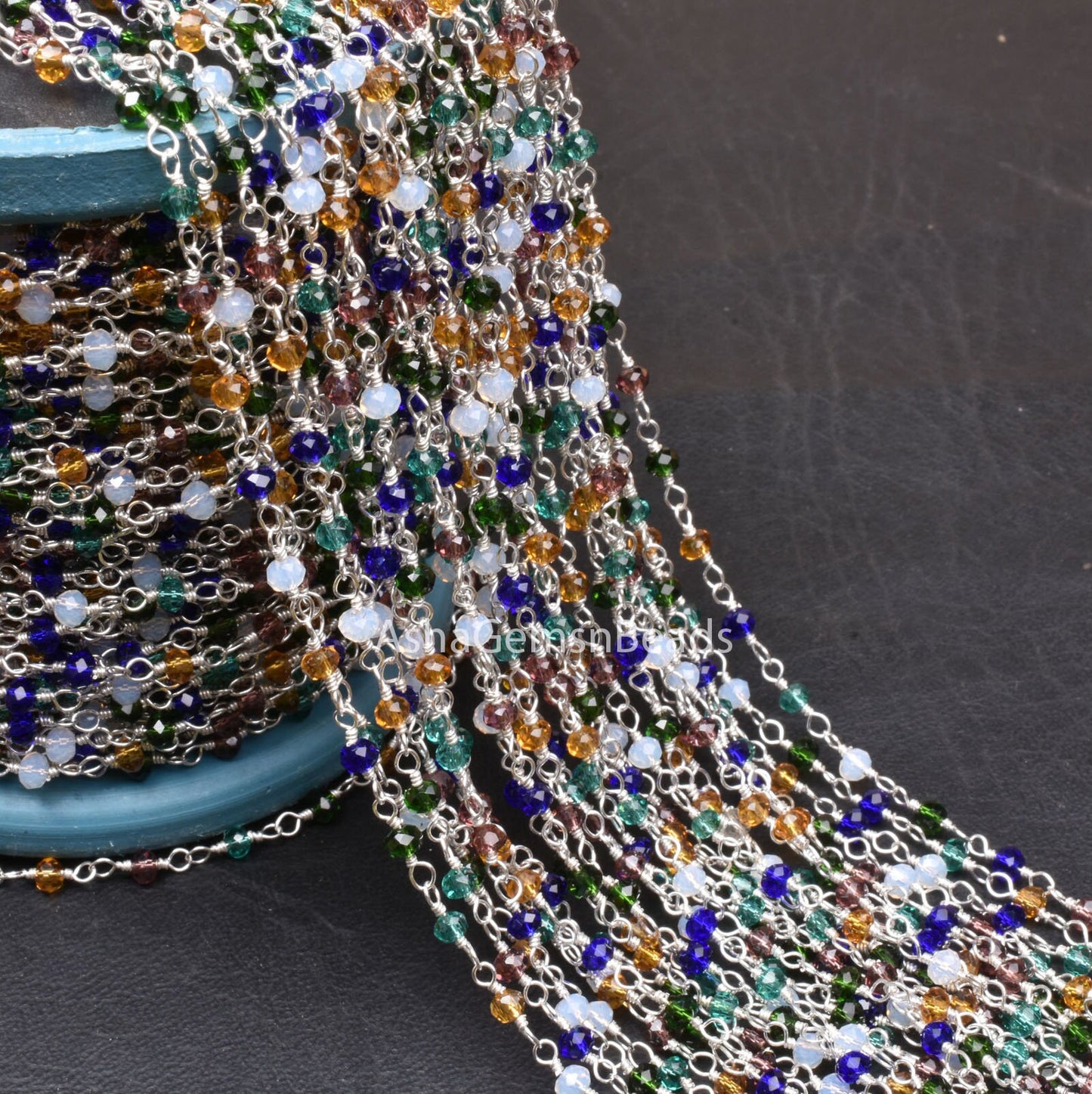 Beautiful Multi Color Disco Hydro Beads Rosary Chain By Feet, Mix Color Micro Cut Rondelle Chain Silver Plated Wire Wrap Chain Jewelry Craft