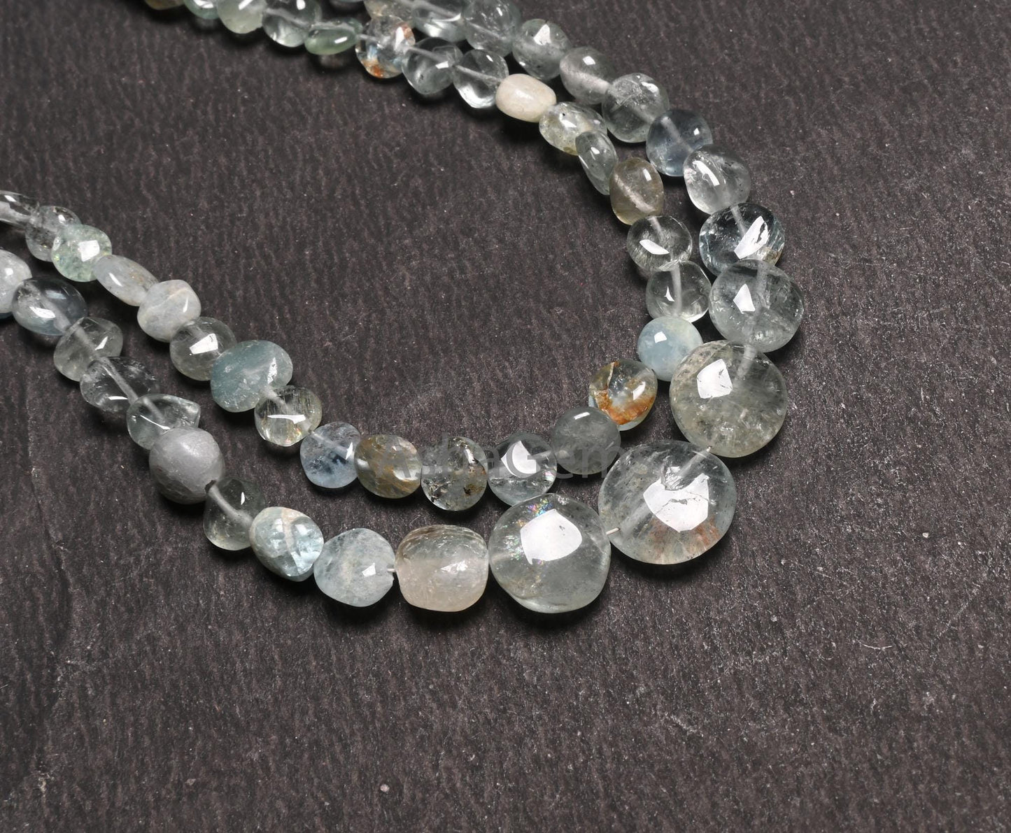 Shaded Blue Aquamarine Smooth Coin Shape handmade Beads,8" Strand Natural Aquamarine Coin Gemstone Straight Drill Beads Jewelry makings SALE