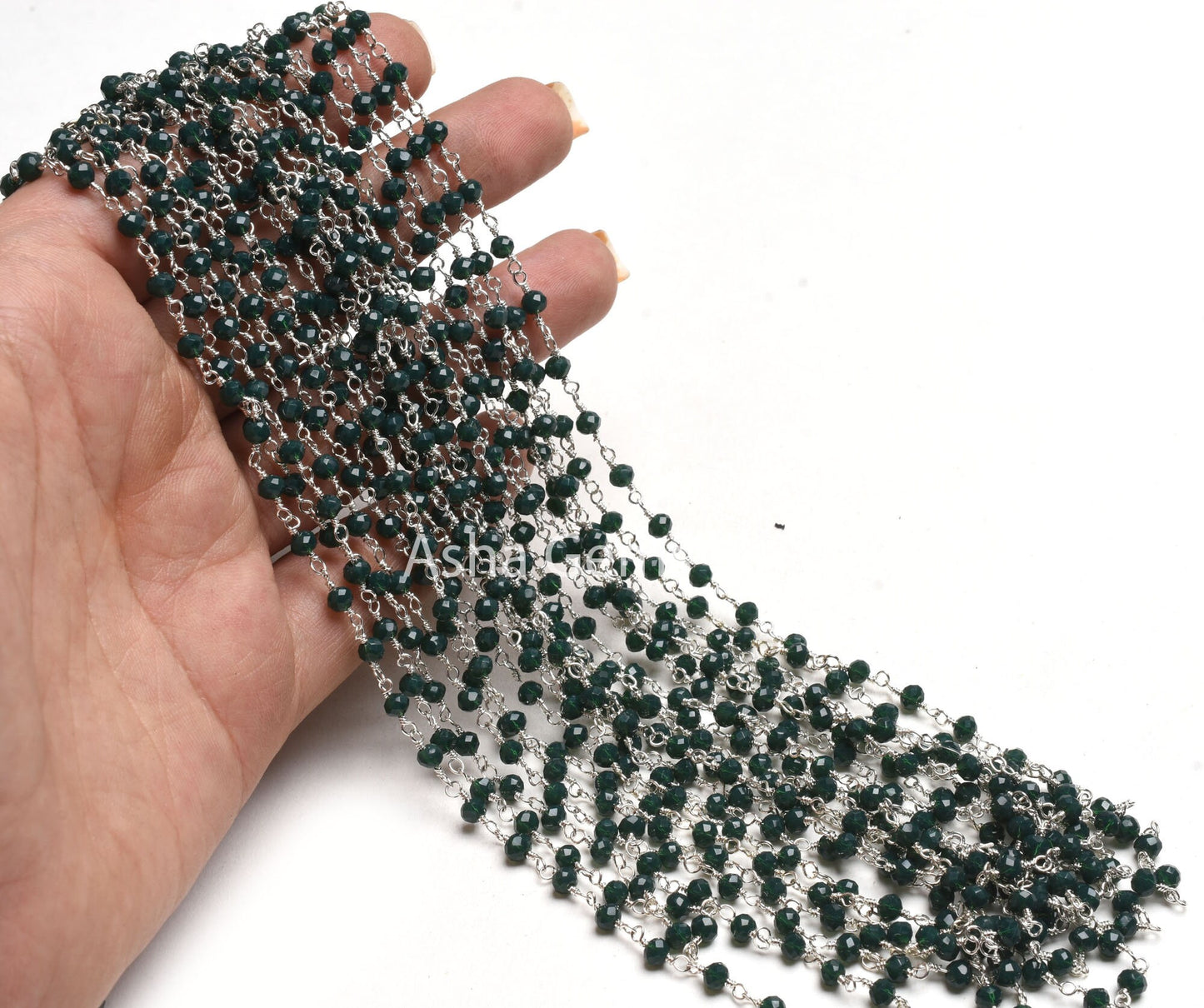 1,3,5,10,50 Ft Green Emerald Hydro Faceted Rondelle Beaded Rosary Chain,Silver,Rose Gold Plated Wire,Jewelry Making Finding,Chain 3-3.5mm