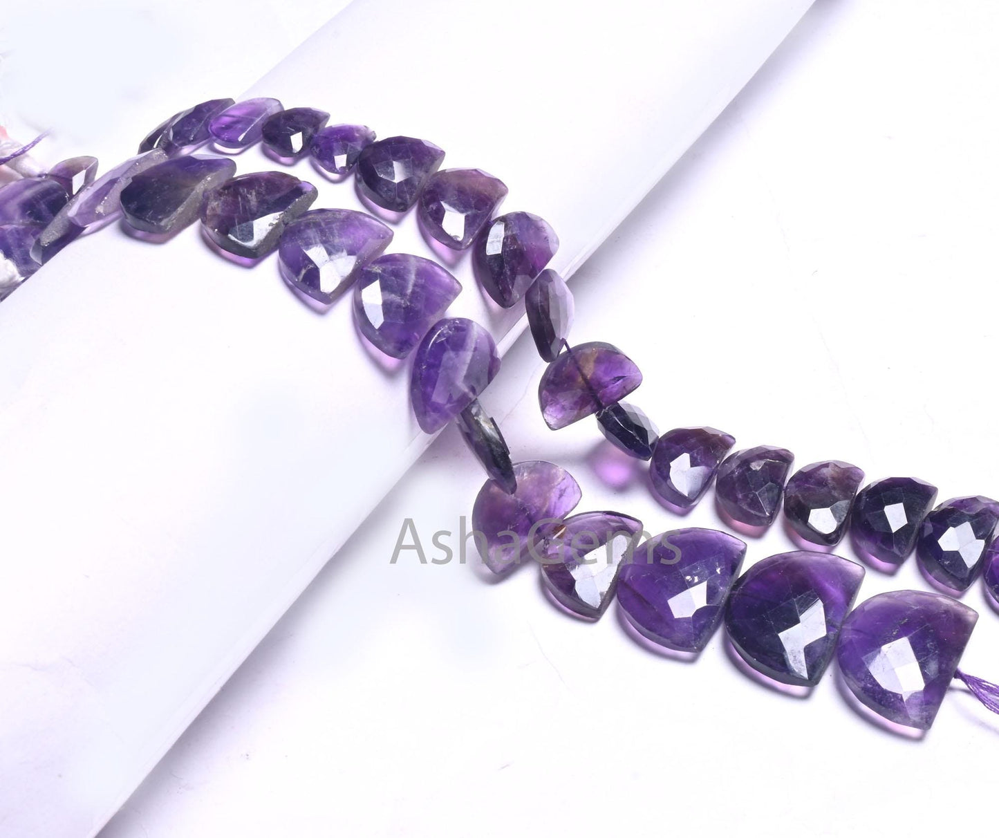 African Amethyst Faceted D Shape Fancy Gemstone Beads,9" Natural Purple Amethyst Half Moon Briolette Checker Cut amethyst Beads Jewelry SALE (AG 18686)