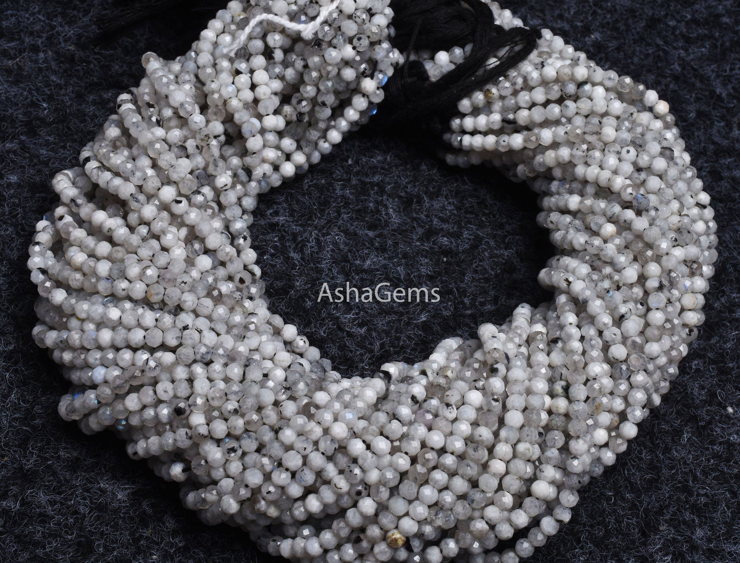 3 mm Rare Moss rainbow Moonstone Faceted Rondelle Beads, Natural Black Dot White Rainbow Machine Cut Gemstone Beads, Blue Fire Rainbow Beads