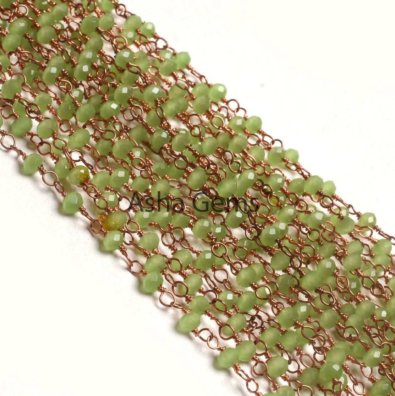 AAA Green Quartz Hydro Faceted Rondelle Beads Rosary Chain By Feet Rose Gold Plated Copper Wire Wrap Beaded handmade Chains Necklace Jewelry