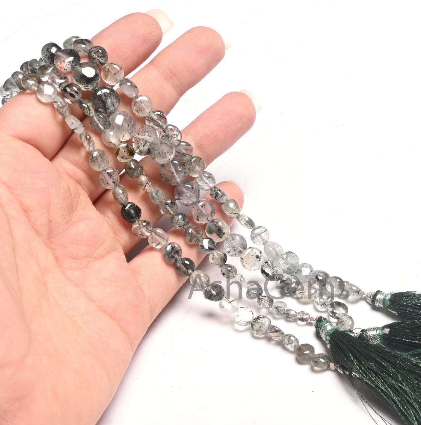 Natural Green Rutile Smooth Coin Shape handmade Beads,8" Strand Rare Green Rutile Coin Gemstone rutilated Quartz Beads Jewelry making Crafts