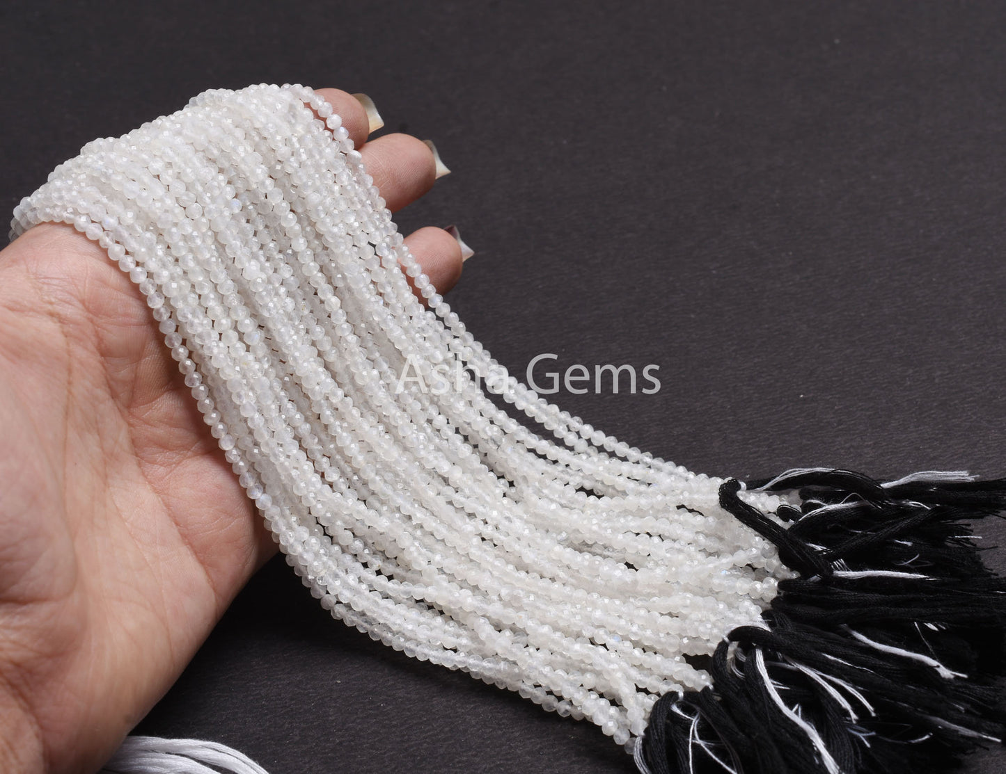 3.2 mm Rainbow Moonstone Faceted Rondelle Beads Natural Blue Fire Rainbow Moonstone Micro Machine Cut Beads,12.5" Strand White Rainbow Beads
