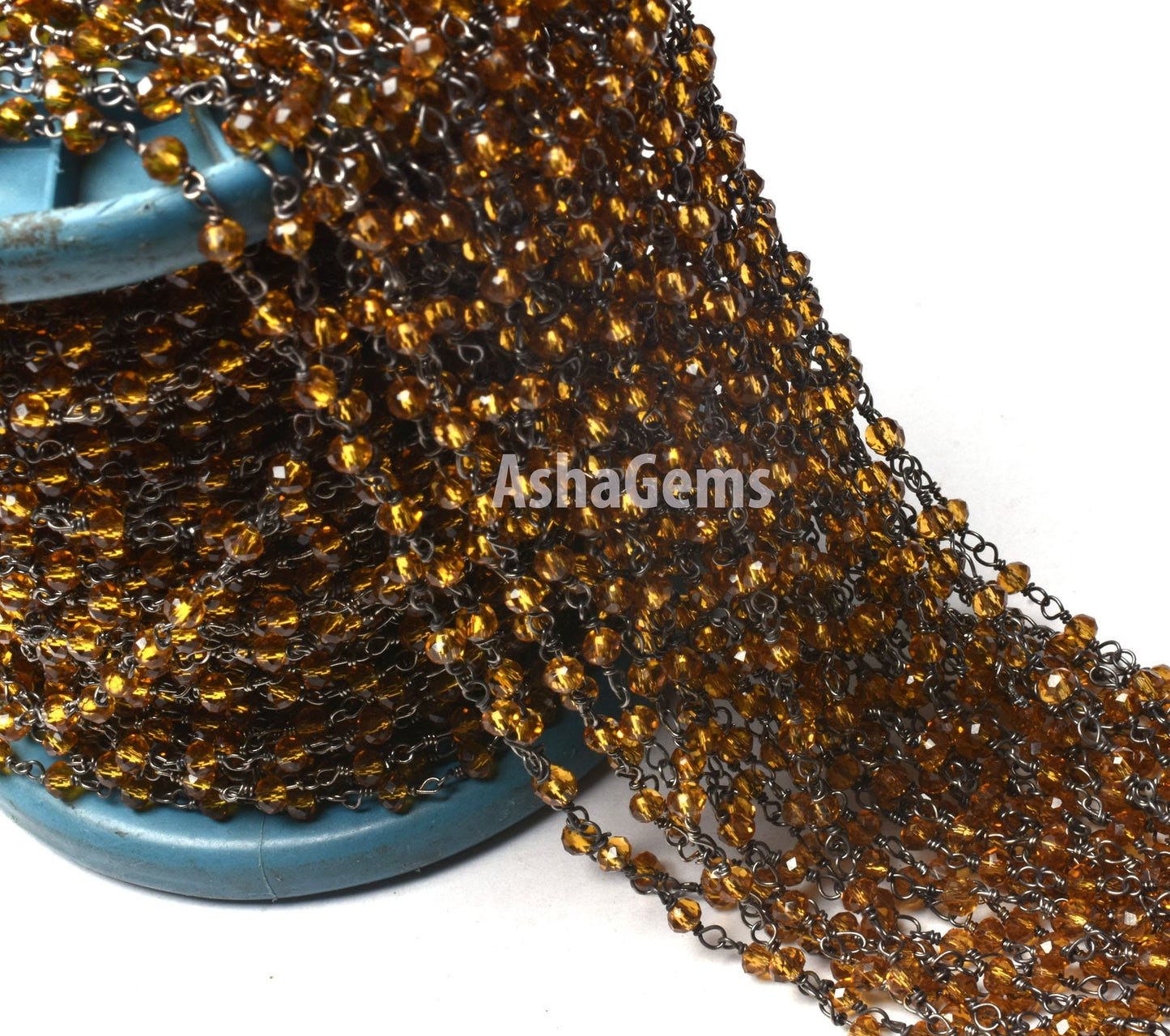 1,3,5,10,50 Ft Brown Quartz Hydro Faceted Rondelle Beaded Rosary Chain Black Plated Wire Jewelry Making Gunmetal Finding Rosary Crafts Chain