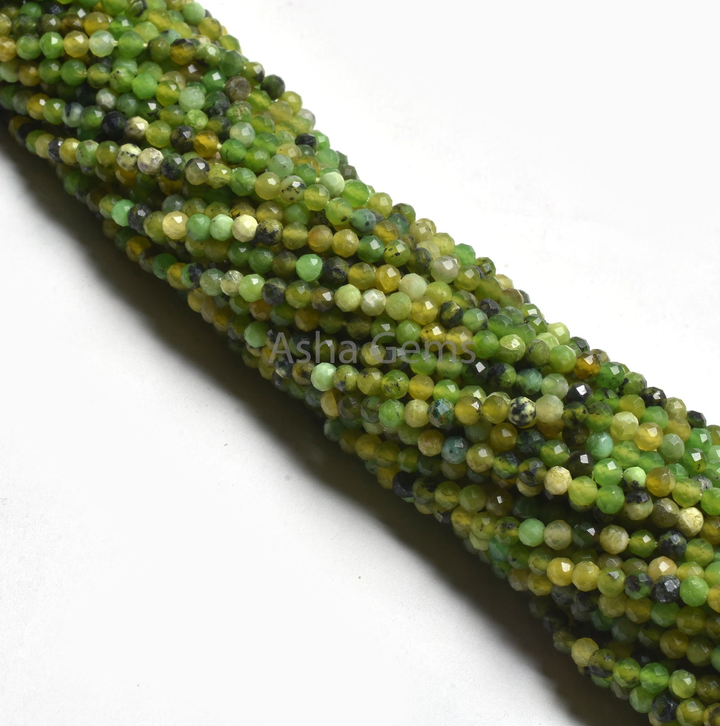 3.2 mm Green Opal Machine Cut Faceted Rondelle Shape Beads, Raw Green Opal Micro Cut Gemstone Beads, Fine Green Opal Bead Jewelry Craft SALE