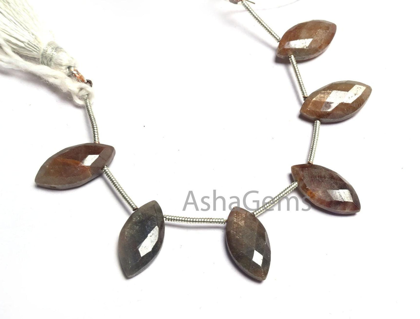 Moonstone Coated Fancy Marquise Shape Faceted Briolette Gemstone Beads,8-16 mm Shaded Brown Moonstone Coated Side Drill Beads Jewelry Crafts (AG 18604 )