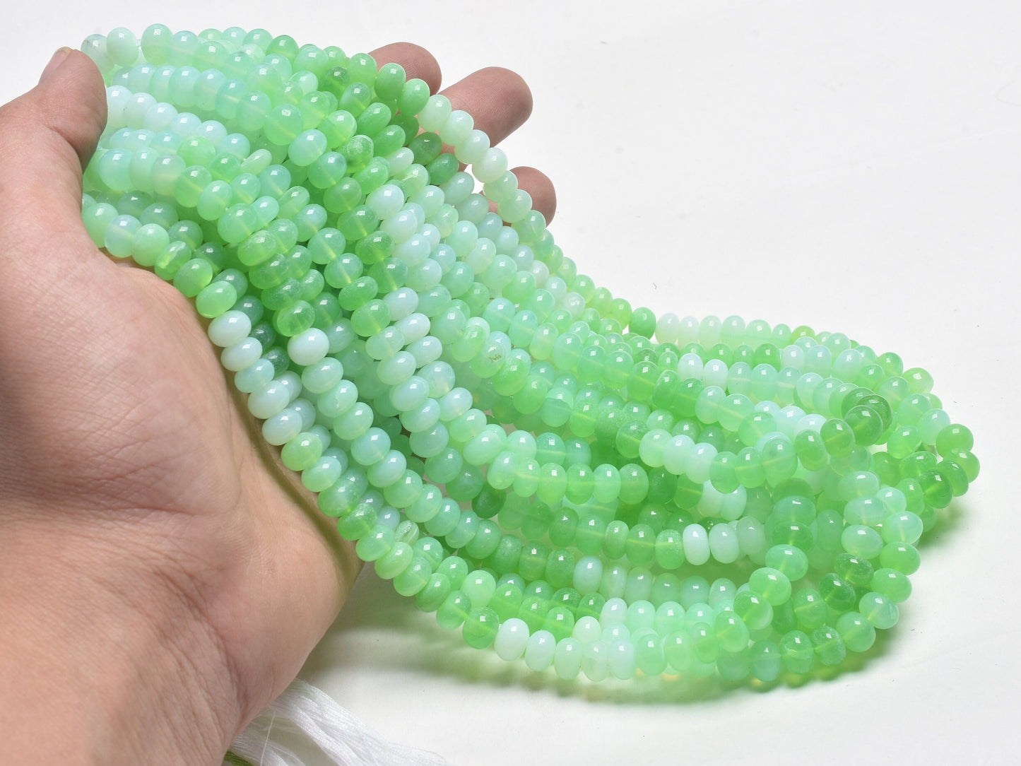 AAA Quality Green Opal Smooth Rondelle Shape Gemstone Loose Beads,16" Pistachio Green Shaded Opal Plain Handmade Beads Jewelry Makings SALE
