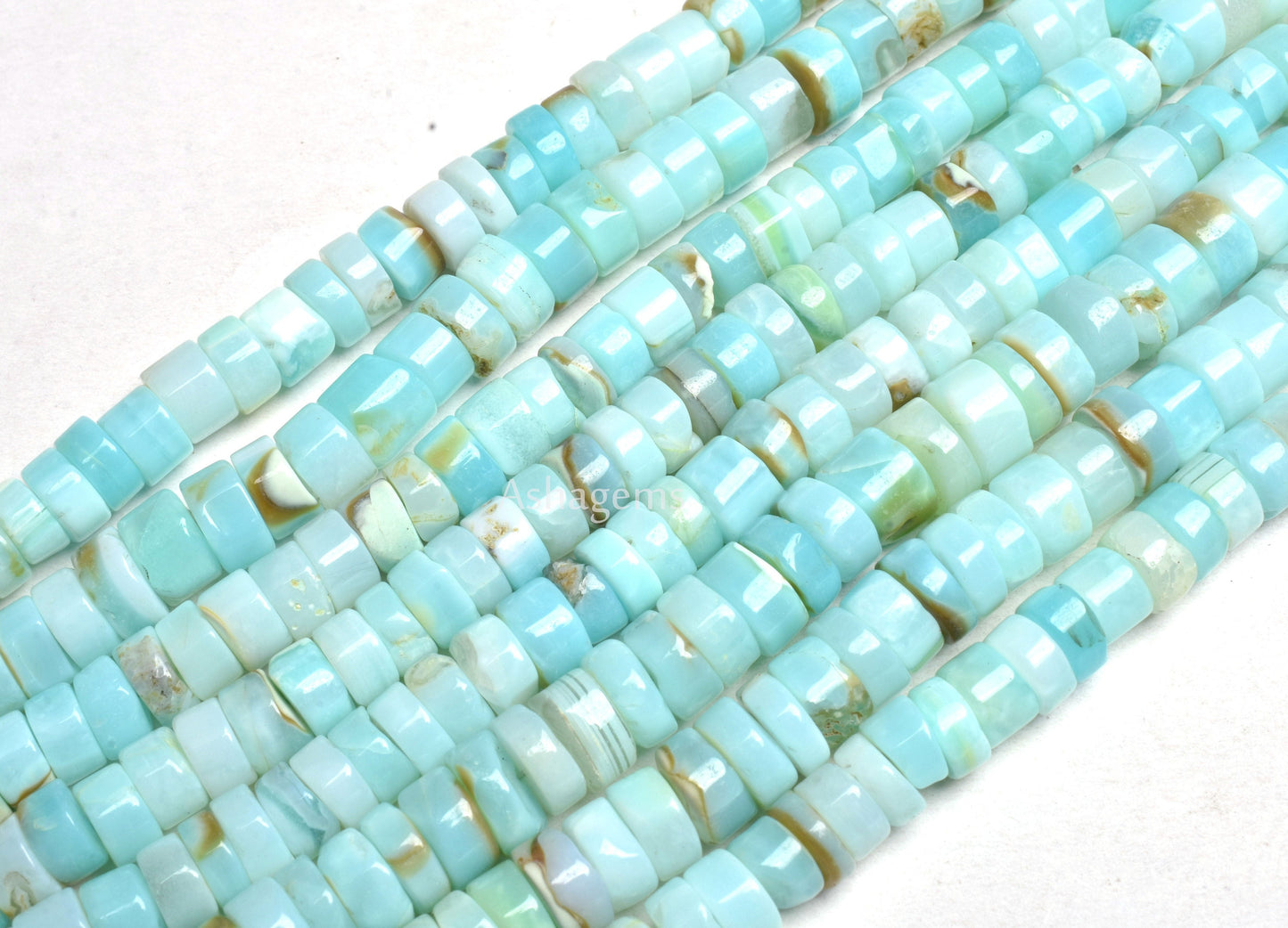 Peru Blue Opal Smooth Tyre Shape Beads,6mm Peru Boulder Opal Plain Beads,12.5" Sky Blue Opal wheel Shape Beads, Opal Bead Jewelry Craft SALE