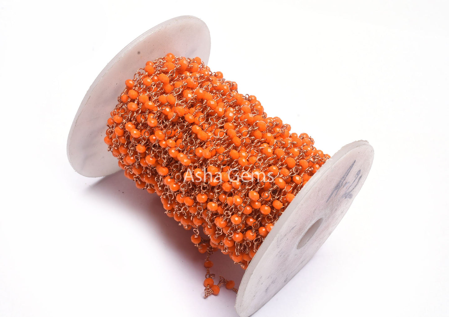 Beautiful Coral Hydro Faceted Rondelle Beads Rosary Chain,3mm Rose Gold Plated Copper Wire Wrap Coral hydro Handmade Chains Jewelry Necklace