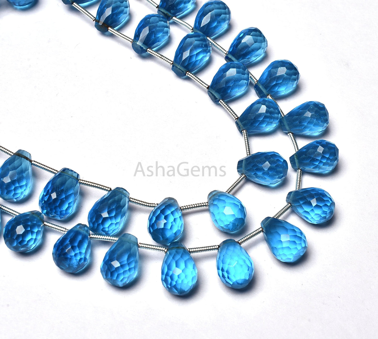 Beautiful Blue Topaz Hydro Faceted Drops Shape Beads,8" Strand Topaz Hydro Briolette beads, flat Top Drops Shape beads For Jewelry makings