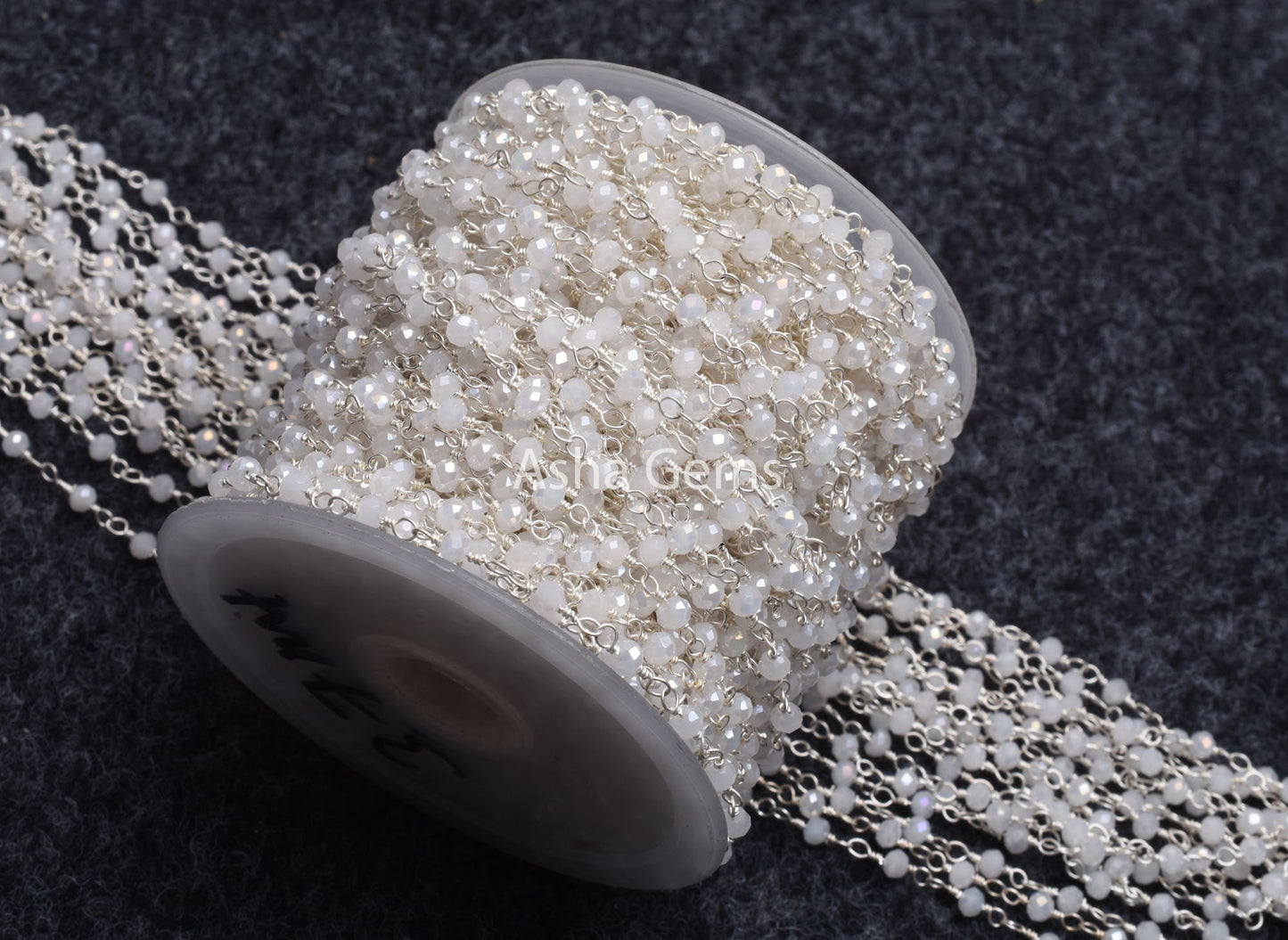 Gold Silver Plated Wire 3,5,10,25 Ft, White Quartz Hydro Rondelle Faceted Beaded Rosary Chain Jewelry Making,3-3.5 mm Beads Rosary Chains