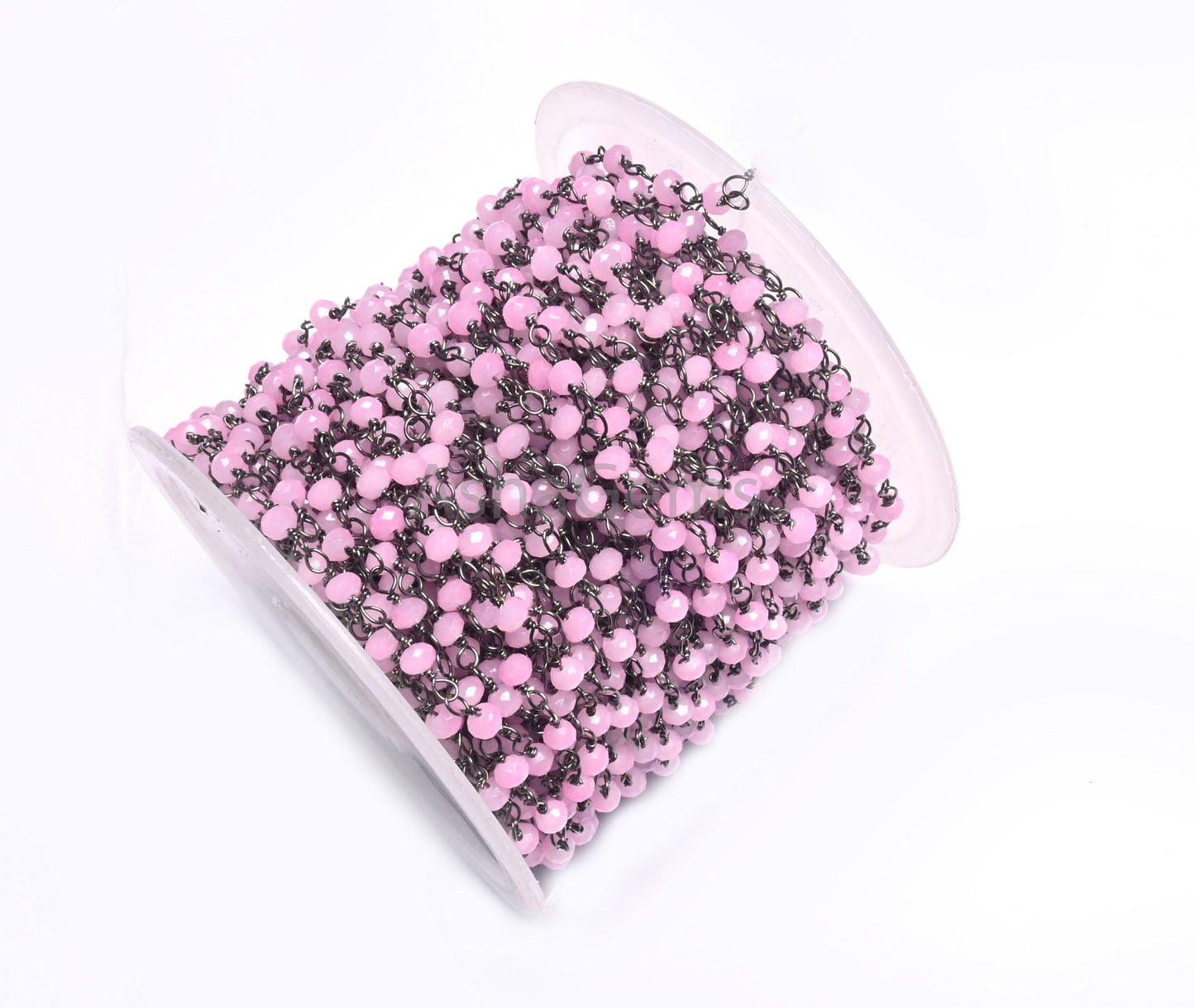 Rosary Chain black Plated Wire 3,5,10,50 Feet Pink Rose Quartz Hydro Faceted Rondelle Beaded Chain Jewelry Making Bulk Roll Wire Chain SALE