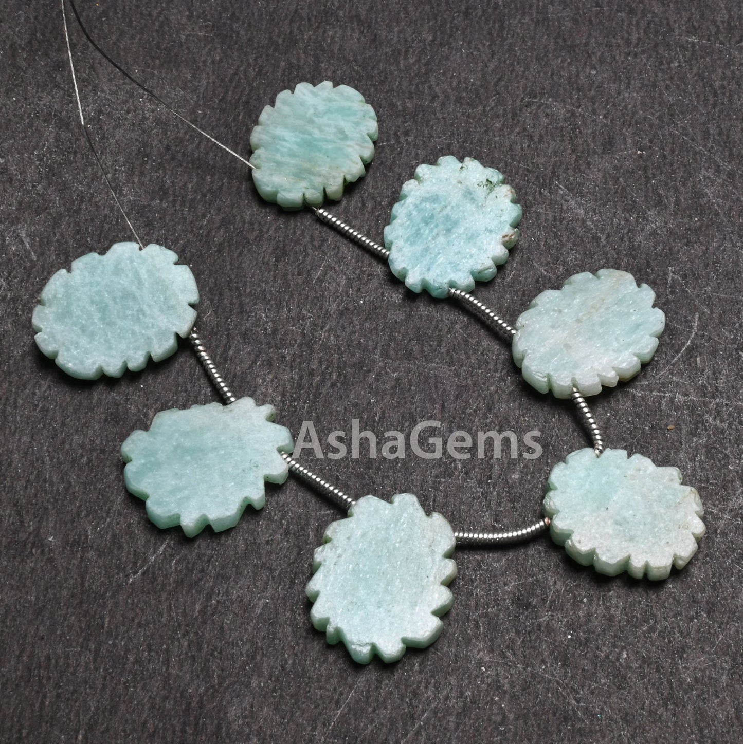 Fine Blue Amazonite Fancy Flat Rough Slice Carved Handmade Beads, Natural Amazonite Uneven Raw Polish Slice Gemstone Carving Beads Jewelry