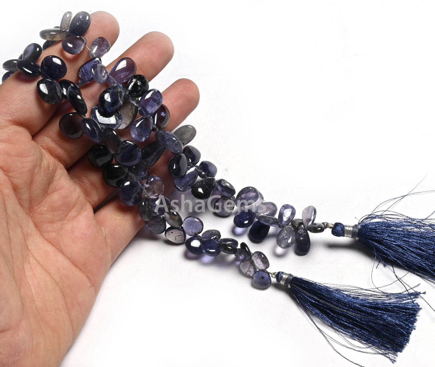 Beautiful Natural Iolite Smooth handmade Gemstone Beads, Fine Blue Iolite Heart, Pears Side Drill Beads,8" Fine Iolite Beads Jewelry makings