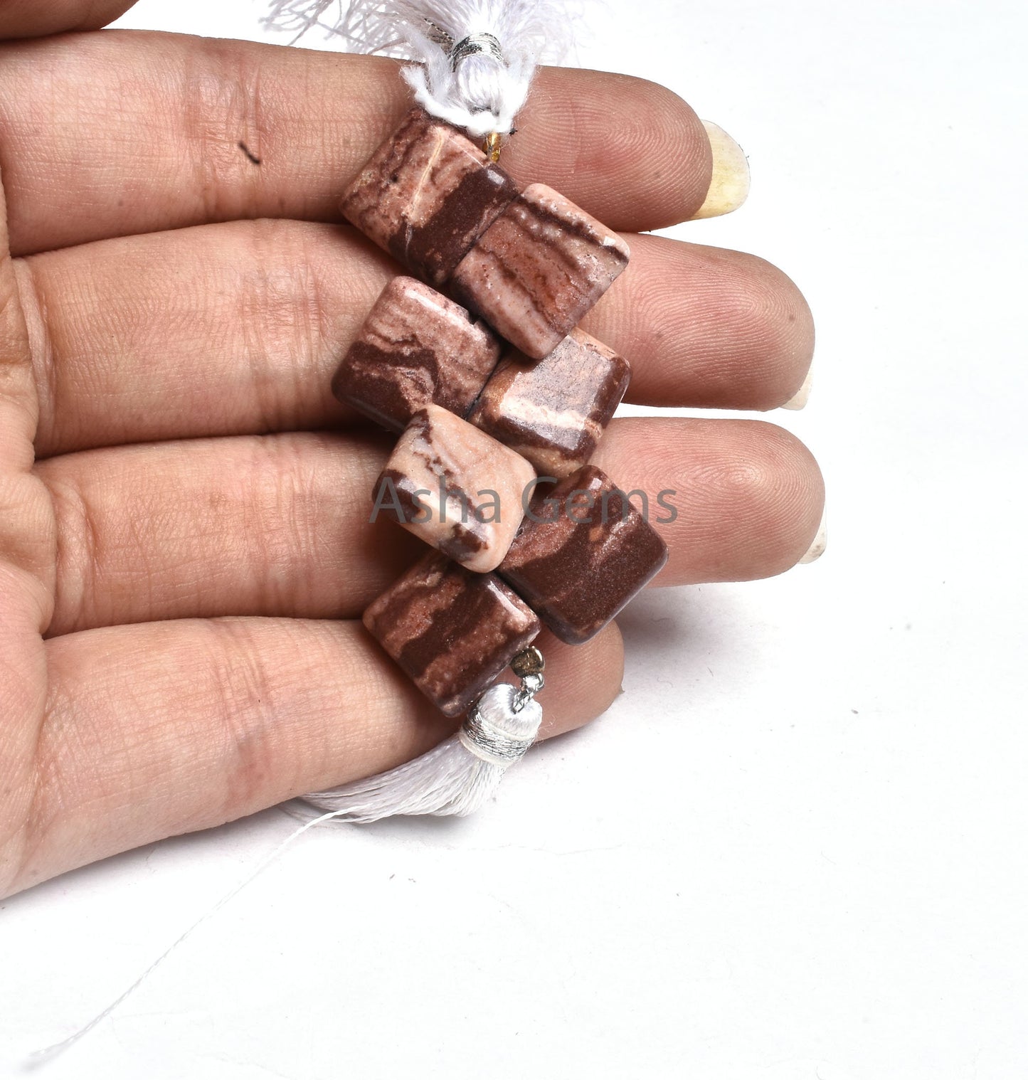 11-12 mm Natural Brown Jasper Fancy Square shape Side Drill Beads,7 Piece Strand Natural Picture Jasper Smooth Handmade Square Gemstone Bead