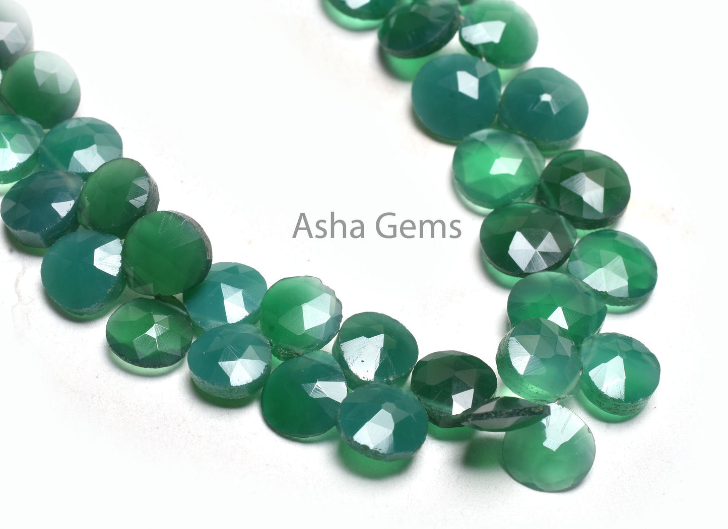 Fine Green Onyx Heart Shape Faceted Beads,6.5" Onyx Heart Briolette Side Drill Gemstone Beads, Green Onyx Beads Jewelry Making Craft SALE