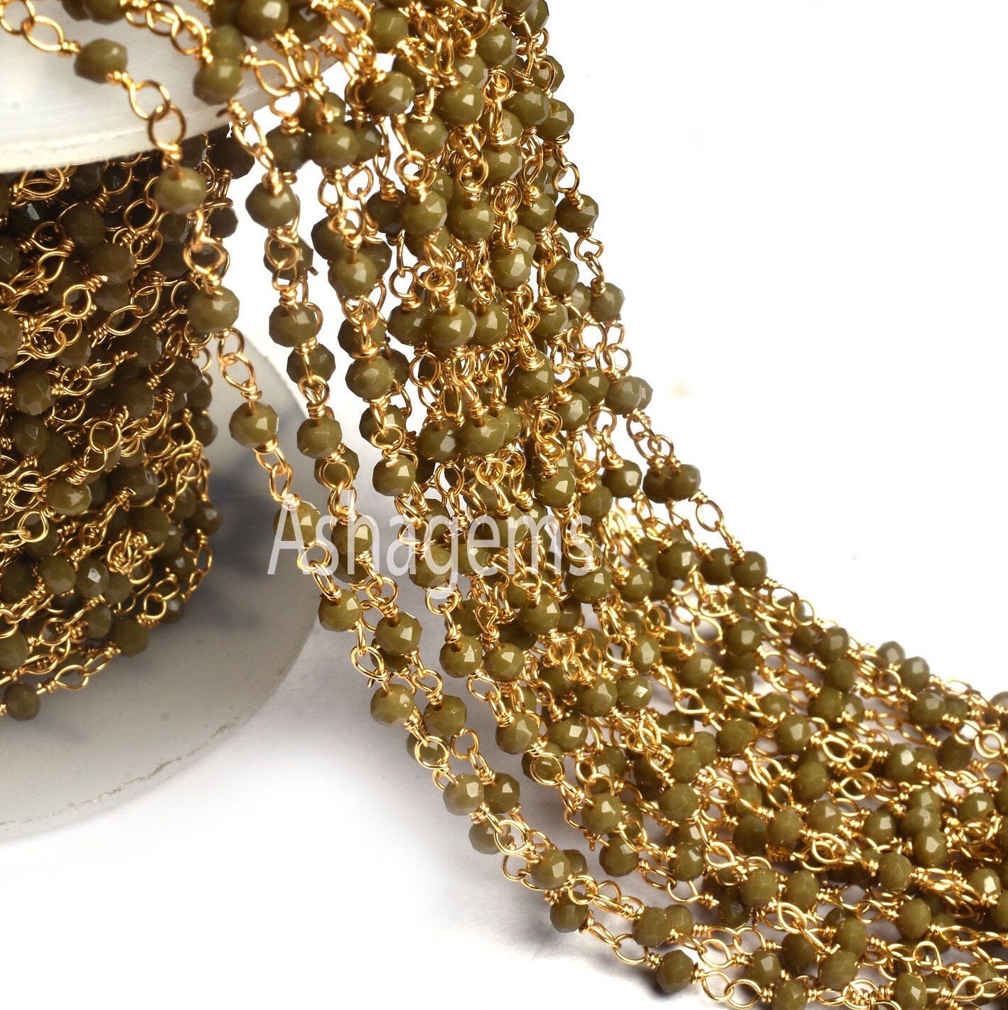 Beautiful Hina Green Jaspar Hydro faceted Beads Rosary Chain Gold Plated Wire Wrap Rondelle Beaded handmade Chain Jewelry Making Craft SALE