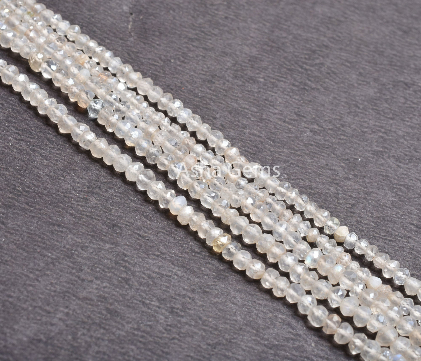 Rainbow Moonstone Silver coated Faceted Beads, White Rainbow Coated Indian Machine Cut Rondelle Gemstone Beads Jewelry Makings Crafts SALE