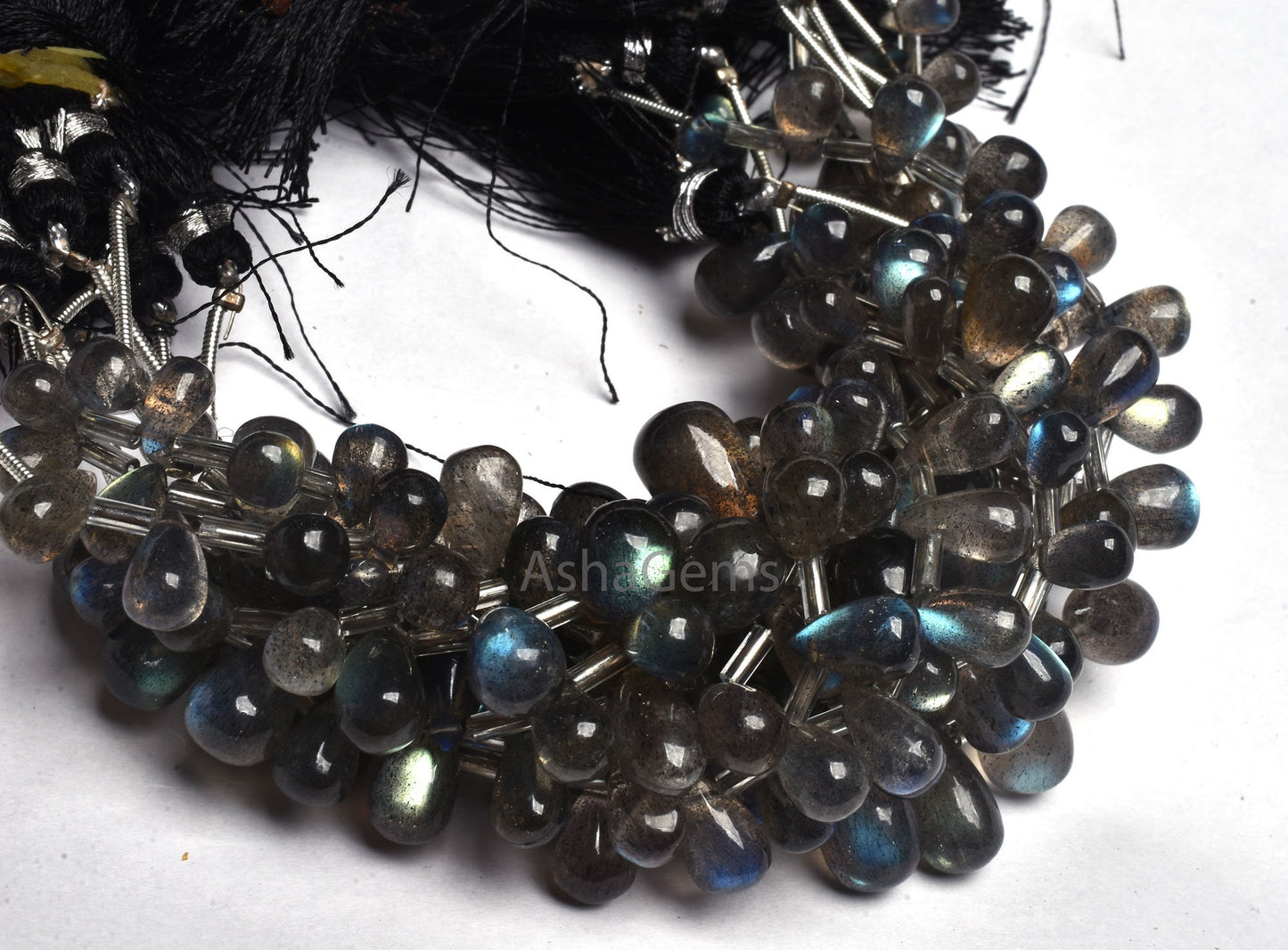 AAA Quality Labradorite Smooth Drops beads, Blue Fire labradorite Beads, Natural Flash Black rainbow Handmade Side Drill Drop Gemstone Beads
