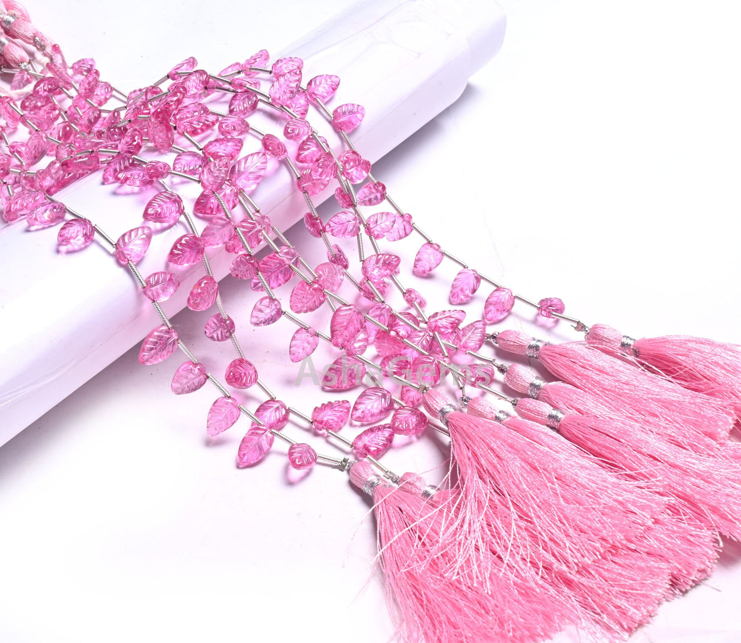 AAA Quality Pink Coated Topaz Fancy Leaf Shape Gemstone Carving Beads,8" Topaz Carved Pear Briolette Handmade Bead Jewelry making Handicraft