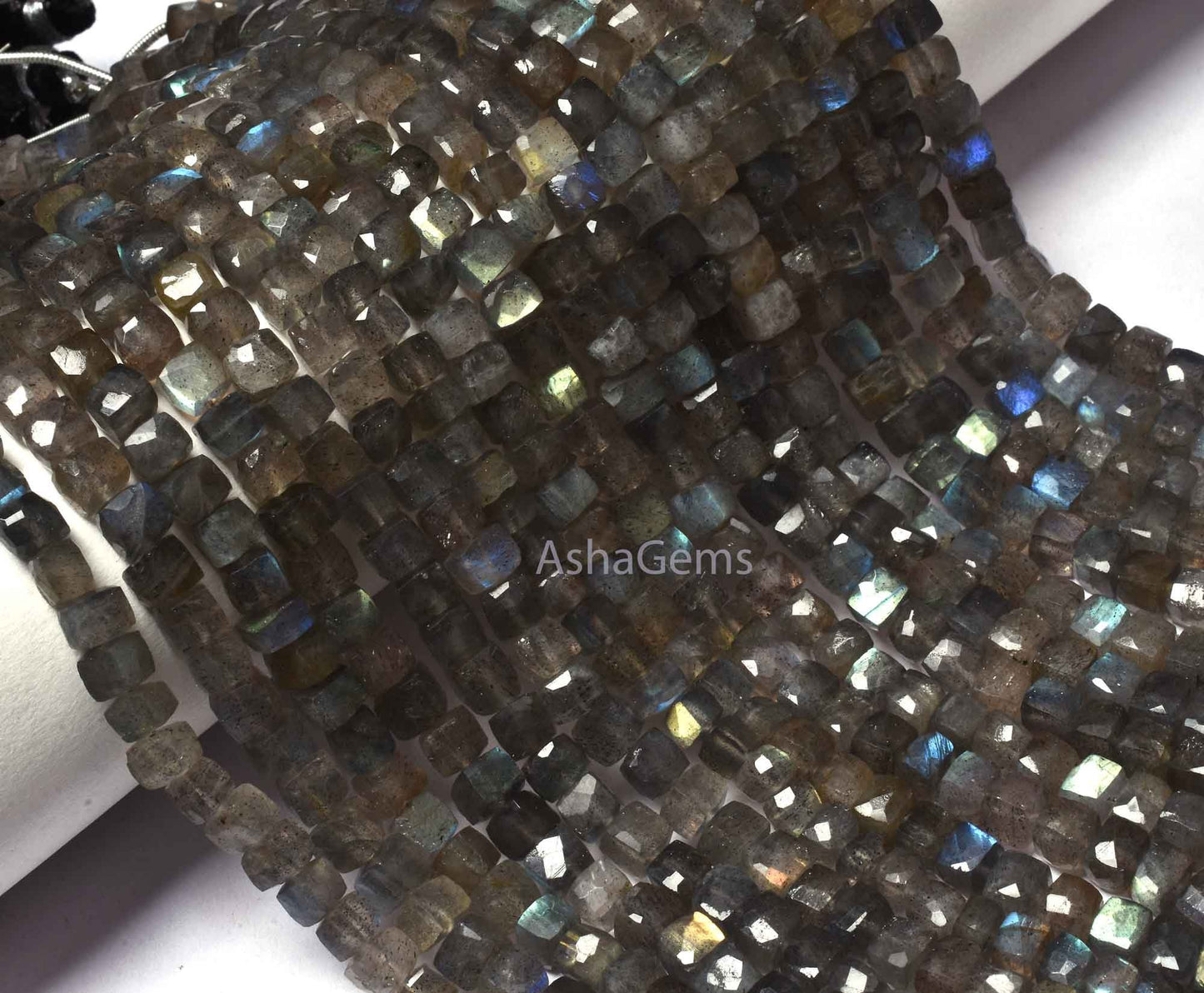 5 mm Labradorite Faceted Cube Gemstone Beads,7" Strand Natural Fire ;abradorite Faceted 3D Cube Box Beads, Black rainbow Box beads Jewelry